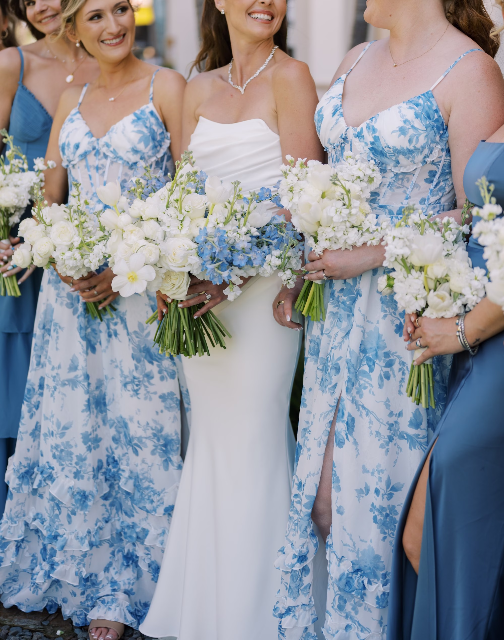 Elegant Coastal Blue Mismatched Bridesmaids Wedding Dress Ideas