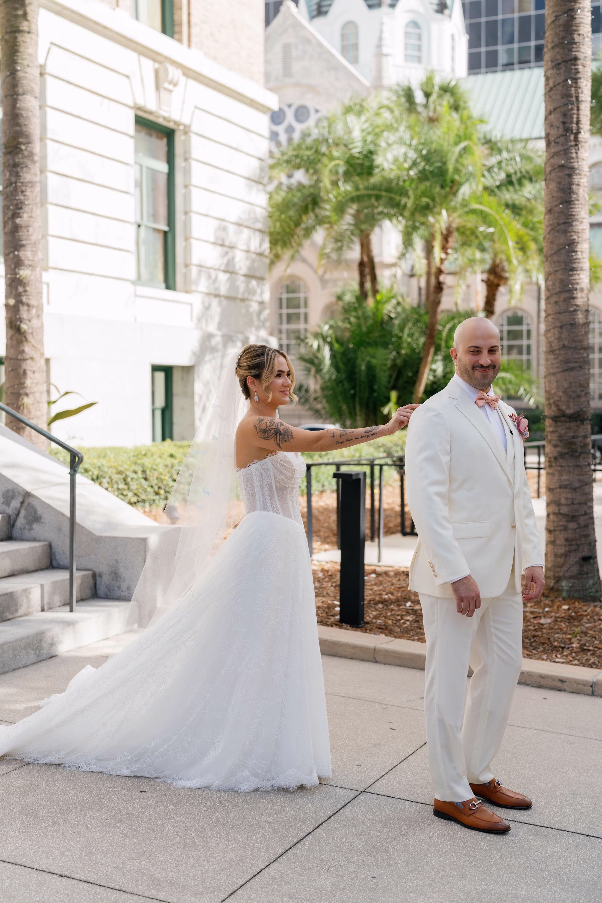 Bride and Groom First Look Wedding Portrait