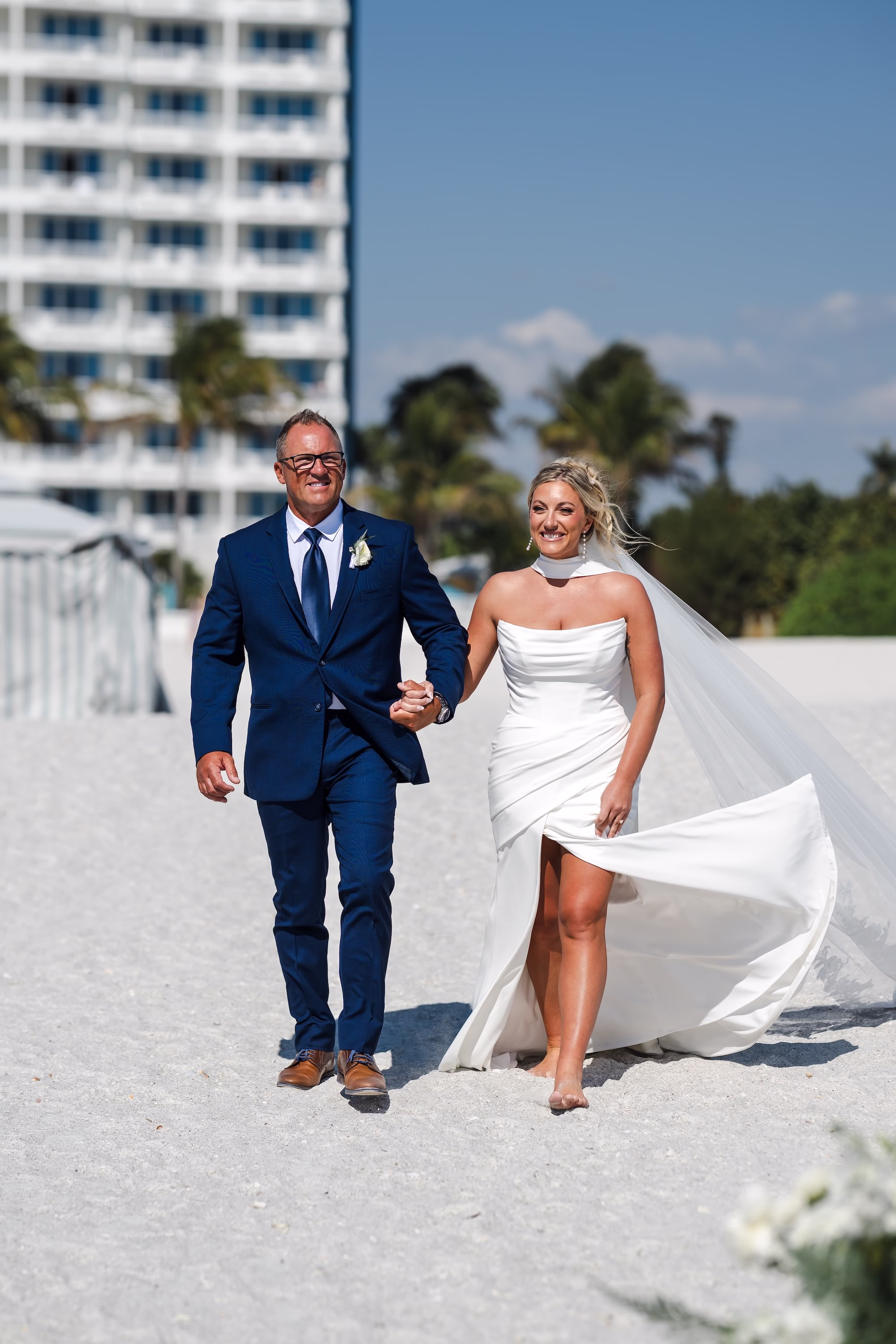 11Elegant Florida Boho Wedding Ideas - Elegant, Destination Sarasota Wedding | Lido Beach Resort Bride and Father Walking Down Wedding Aisle