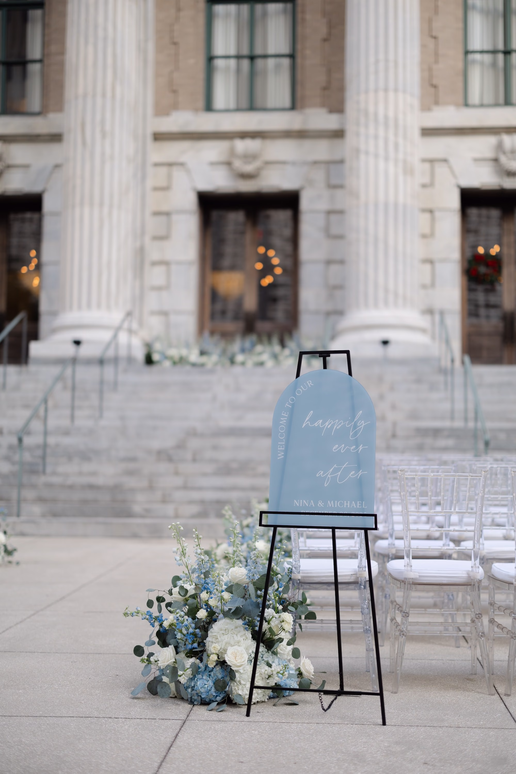 12Elegant Dusty Blue and Gold Wedding Inspiration - Elegant, Dusty Blue and Gold Downtown Tampa Wedding | Le Méridien Tampa Elegant Dusty Blue and Gold Wedding Ceremony Decor Inspiration
