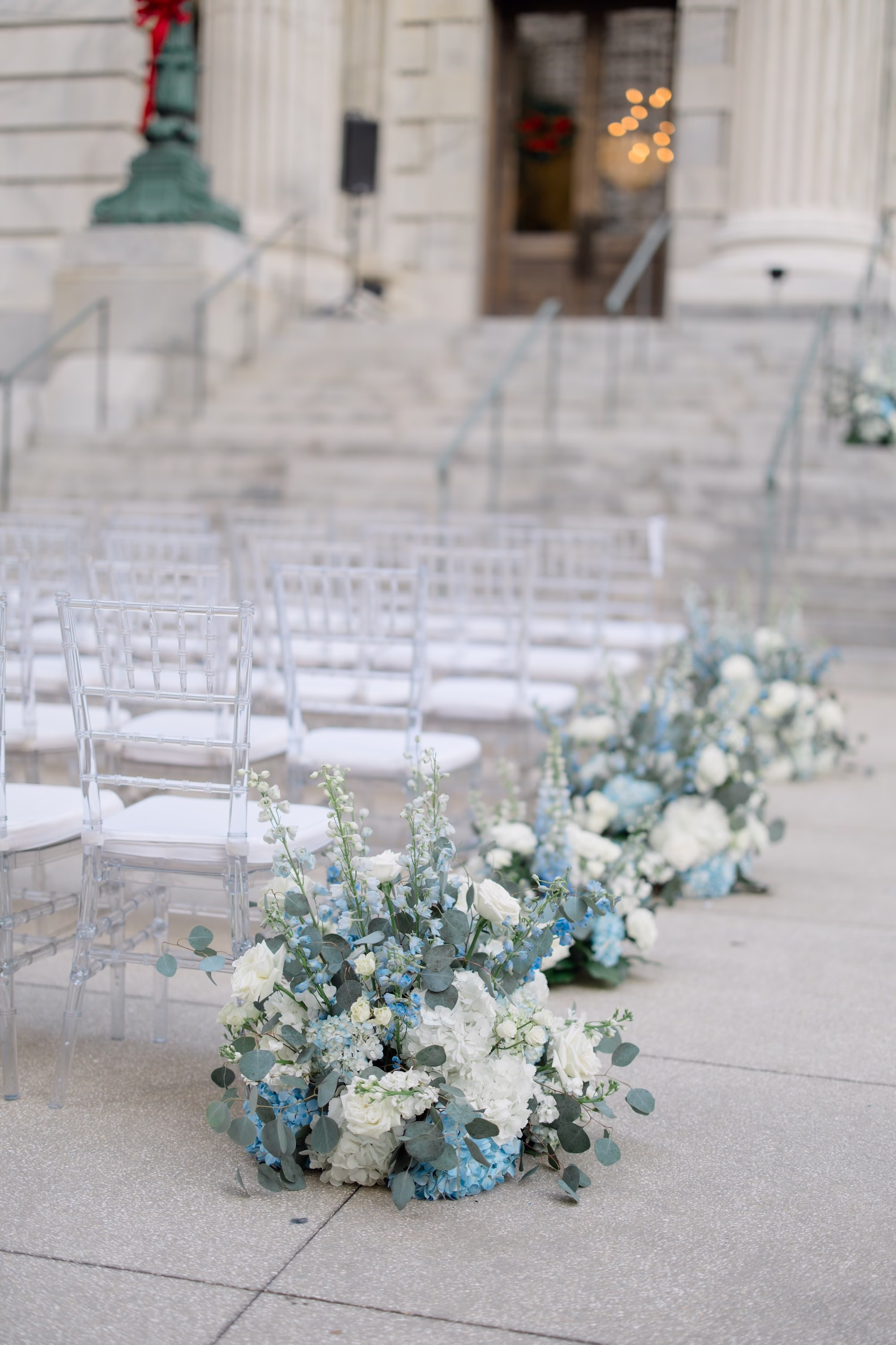 13Elegant Dusty Blue and Gold Wedding Inspiration - Elegant, Dusty Blue and Gold Downtown Tampa Wedding | Le Méridien Tampa Elegant Dusty Blue and Gold Wedding Ceremony Aisle Floral Decor Inspiration