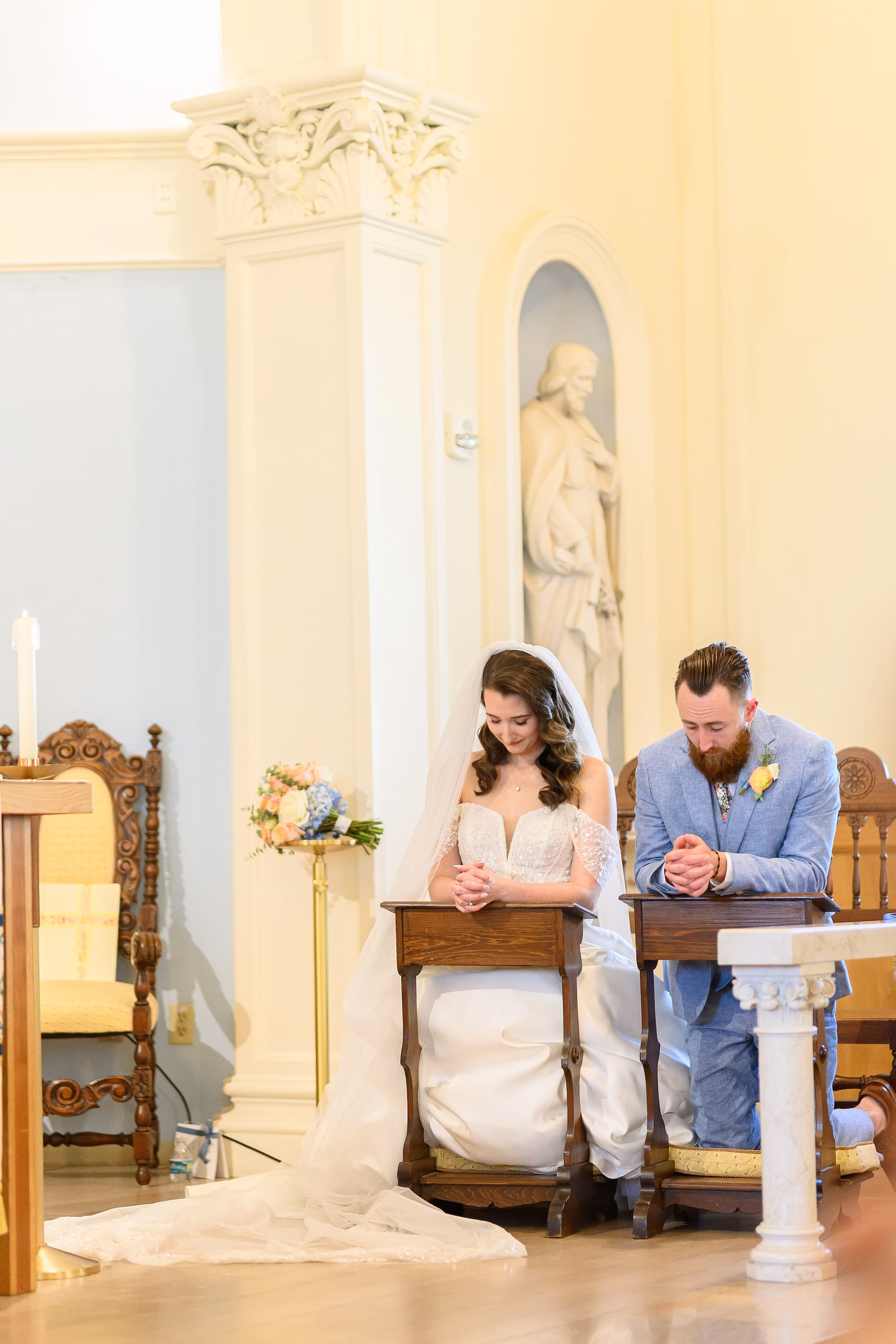Dusty Blue and Peach Spring Catholic Wedding Ceremony Ideas