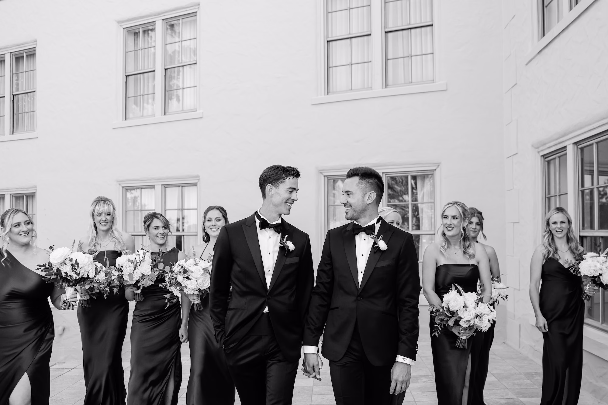 16Timeless White and Green Wedding Inspiration - Chic Blush and White St. Pete Garden Wedding | The Vinoy Groom and Groom with Wedding Party Portrait