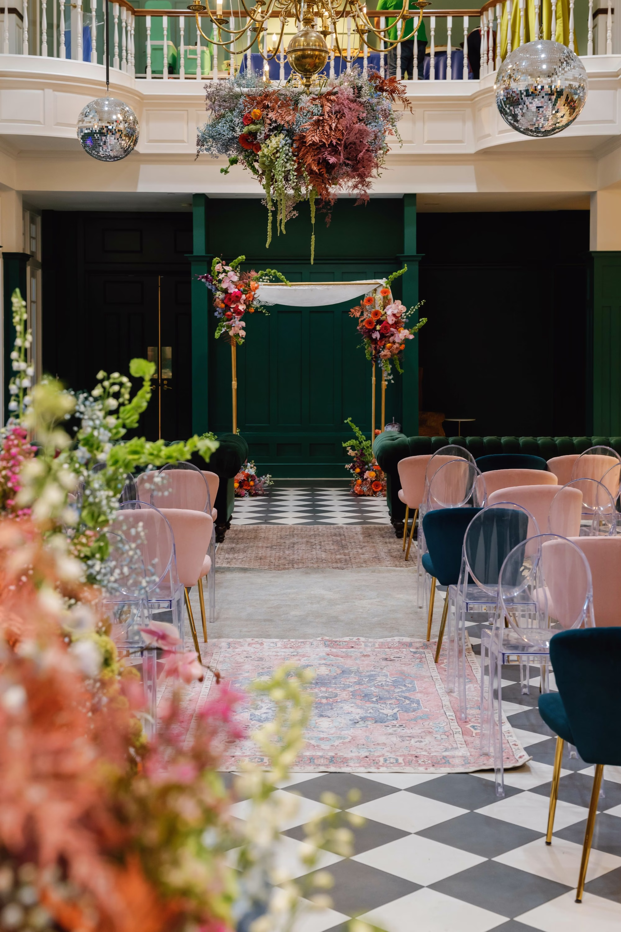 Whimsical Vibrant Wedding Ceremony Decor Inspiration | Tampa Bay Event Venue Spiral Staircase | Kate Ryan Event Rentals | Planner Wilder Mind Events