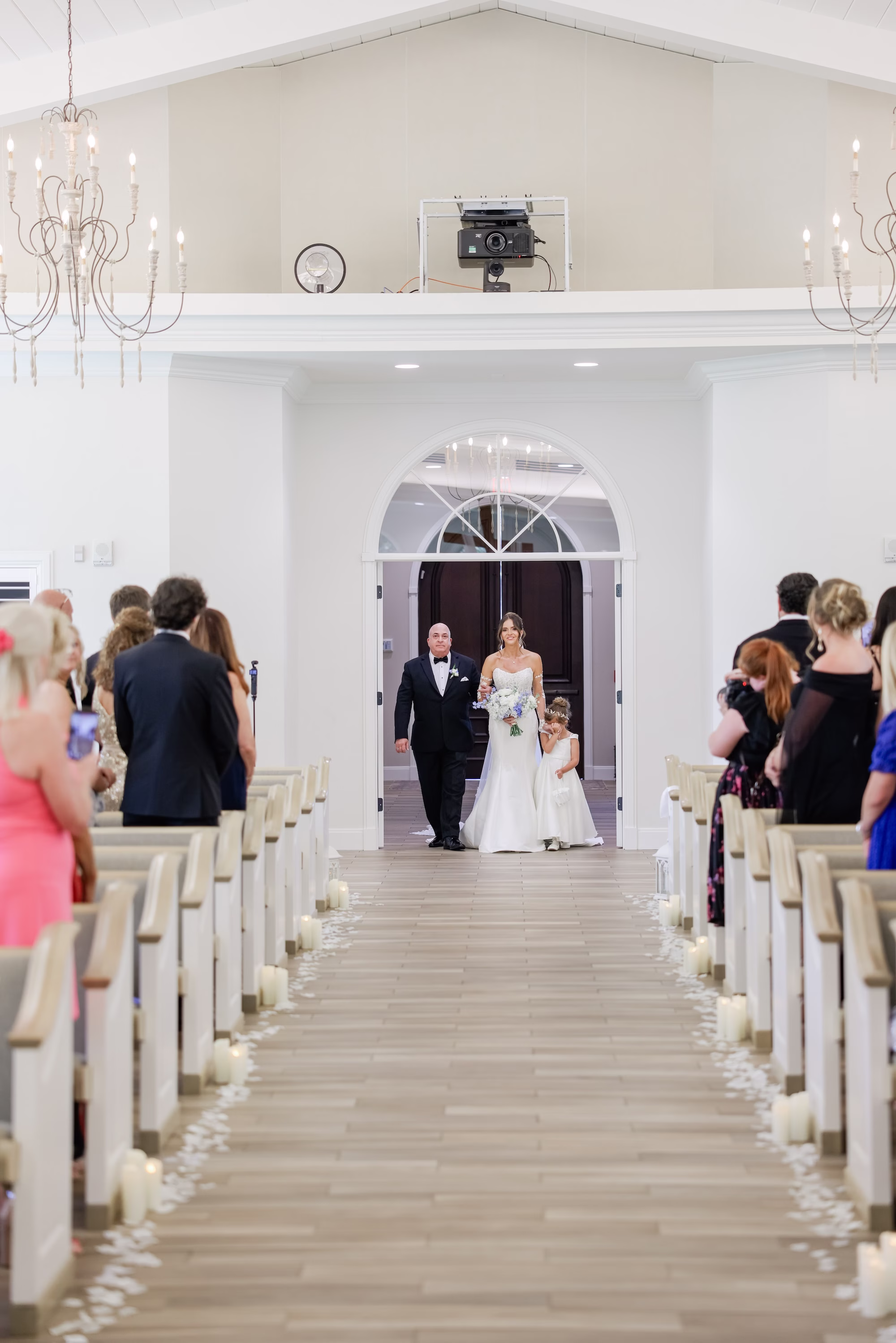 Bride and Father Walking Down Wedding Ceremony Aisle | Ceremony Venue Harborside Chapel