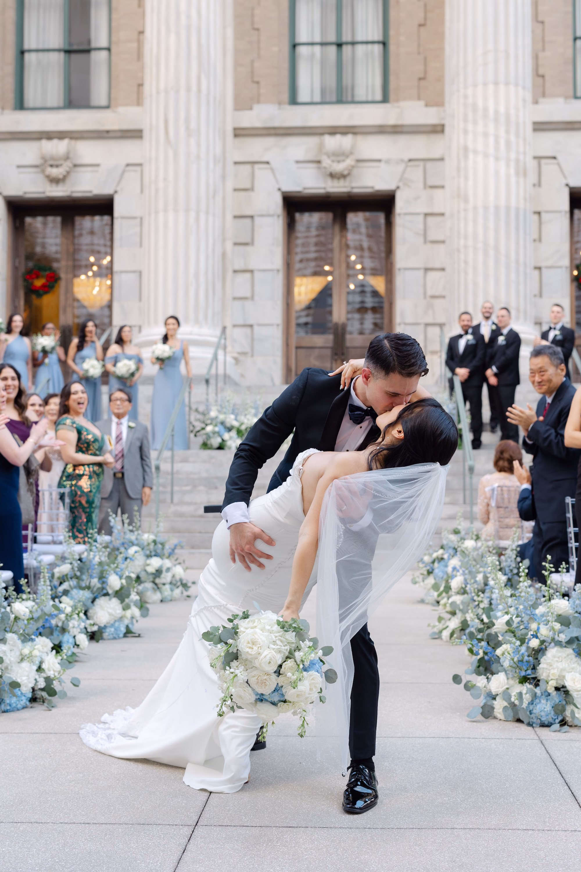 20Elegant Dusty Blue and Gold Wedding Inspiration - Elegant, Dusty Blue and Gold Downtown Tampa Wedding | Le Méridien Tampa Bride and Groom Just Married Wedding Portrait