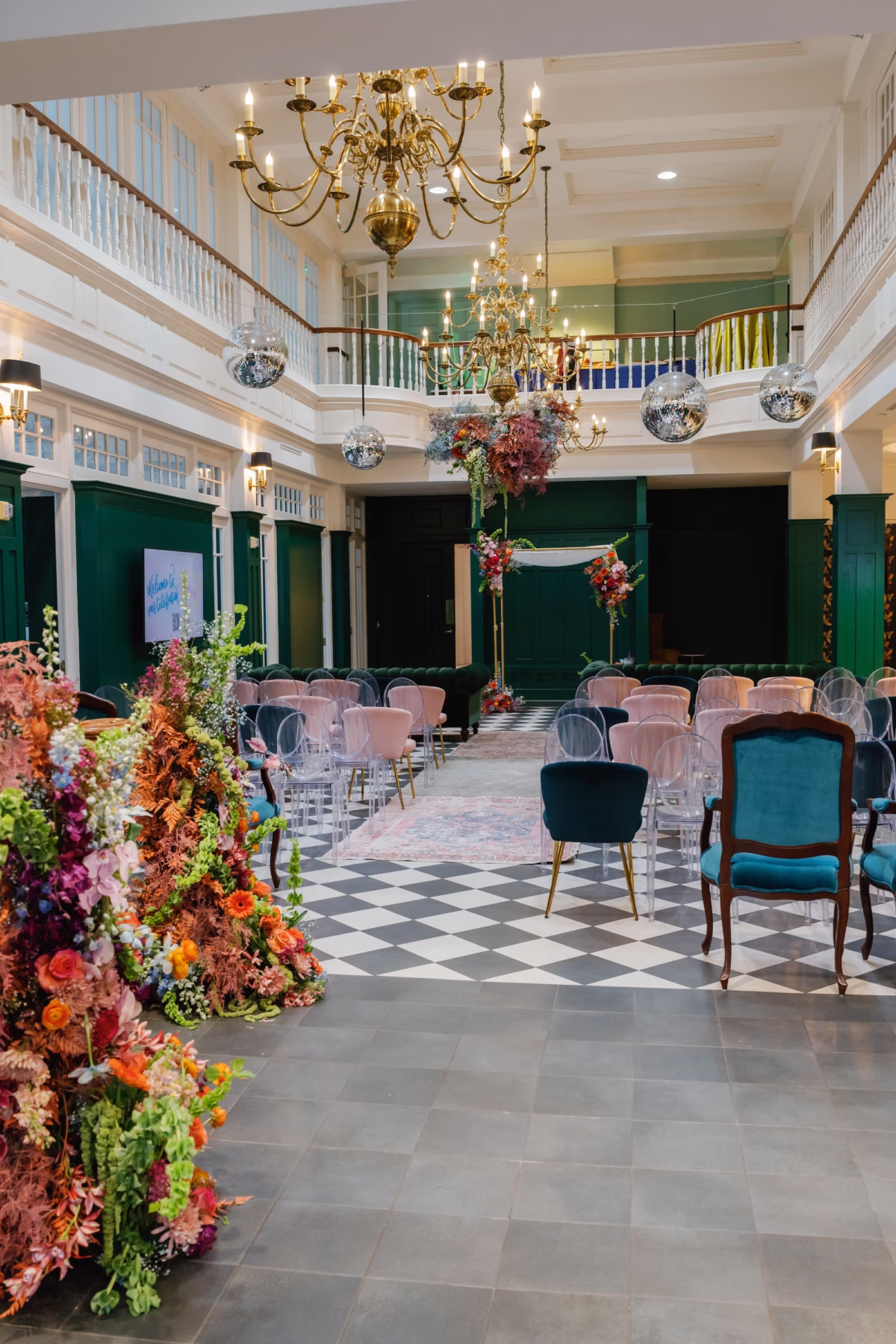 Whimsical Vibrant Wedding Ceremony Decor Inspiration | Tampa Bay Event Venue Spiral Staircase | Kate Ryan Event Rentals | Planner Wilder Mind Events