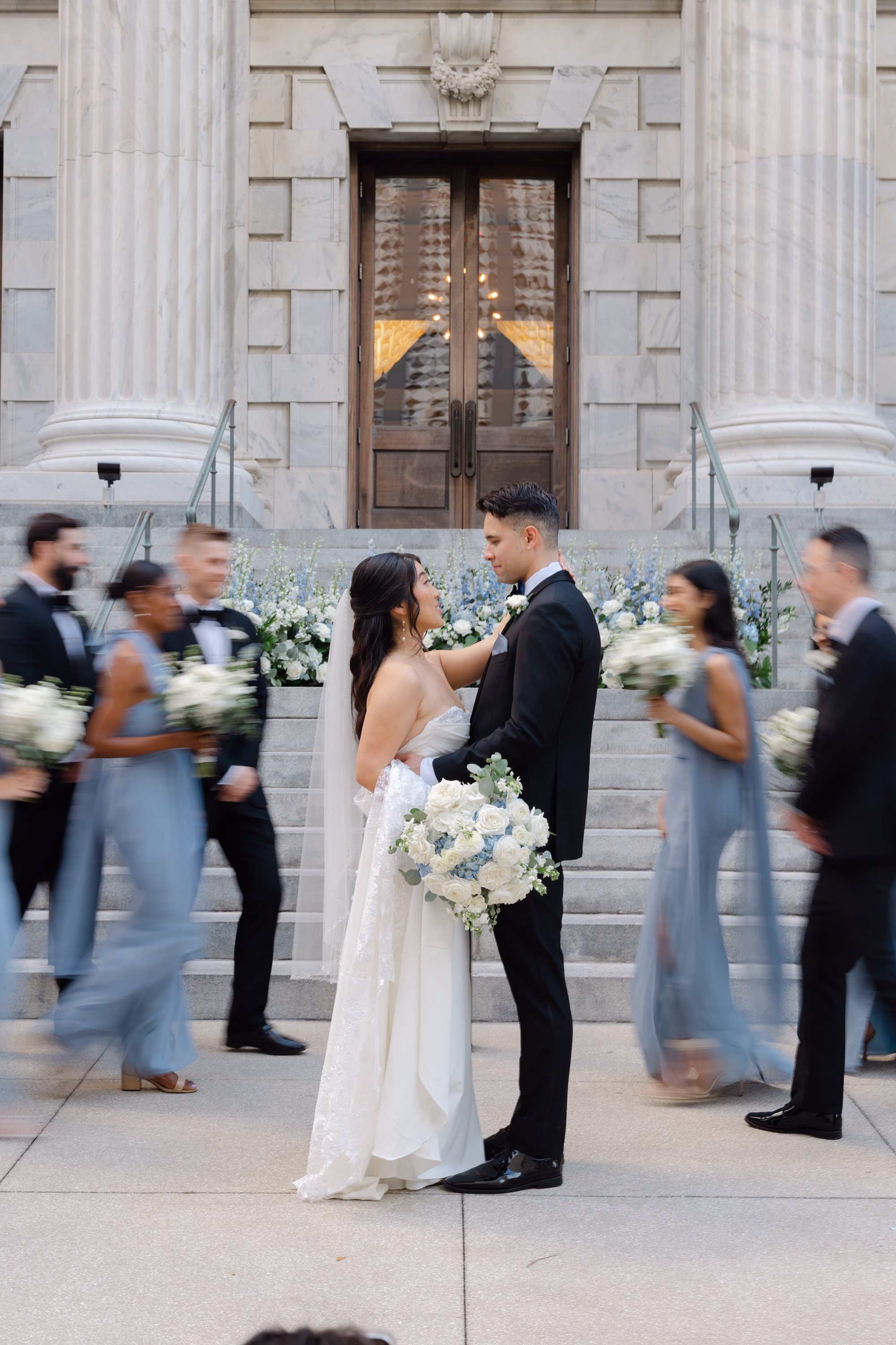 22Elegant Dusty Blue and Gold Wedding Inspiration Venue Le Meridien Tampa - Elegant, Dusty Blue and Gold Downtown Tampa Wedding | Le Méridien Tampa Bride and Groom Wedding Portrait | Tampa Bay Event Venue Le Meridien