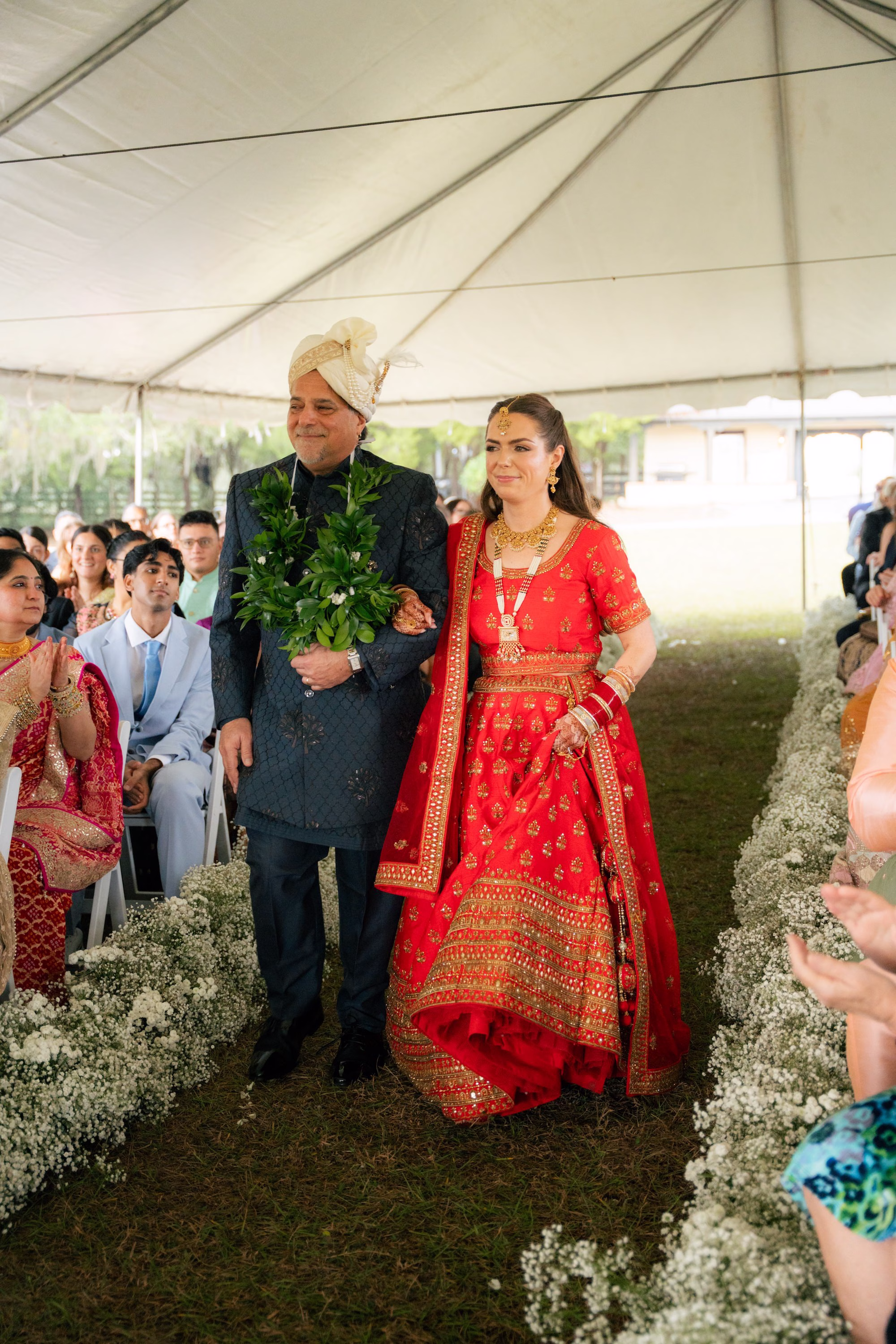 Bride and Father Walking Down Wedding Aisle