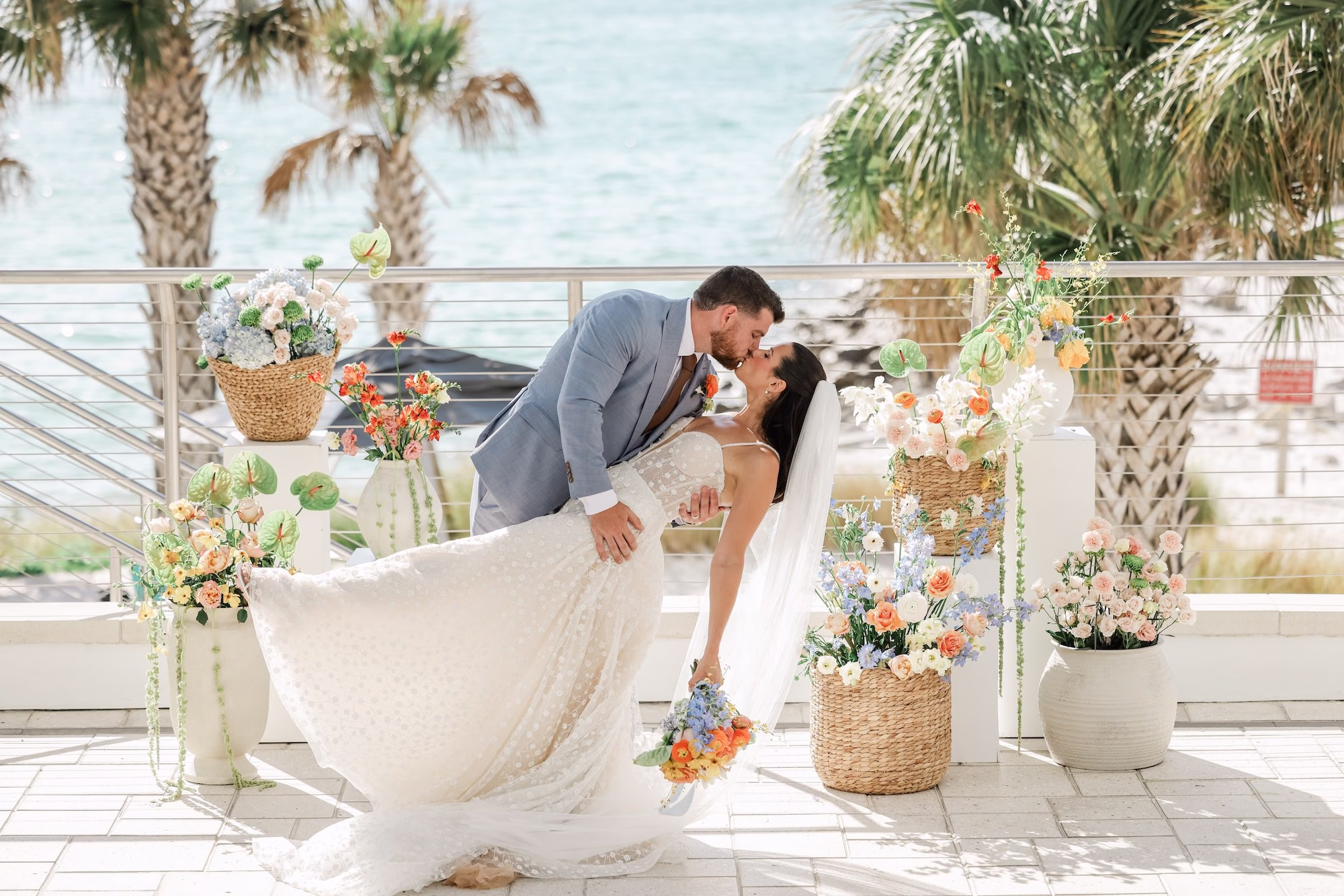 26Tropical Pastel Florida Wedding Inspiration - Tropical, Pastel Outdoor Wedding | Opal Sands Clearwater Beach Bride and Groom Wedding Portrait | Clearwater Beach Photographer Lifelong Photography Studio