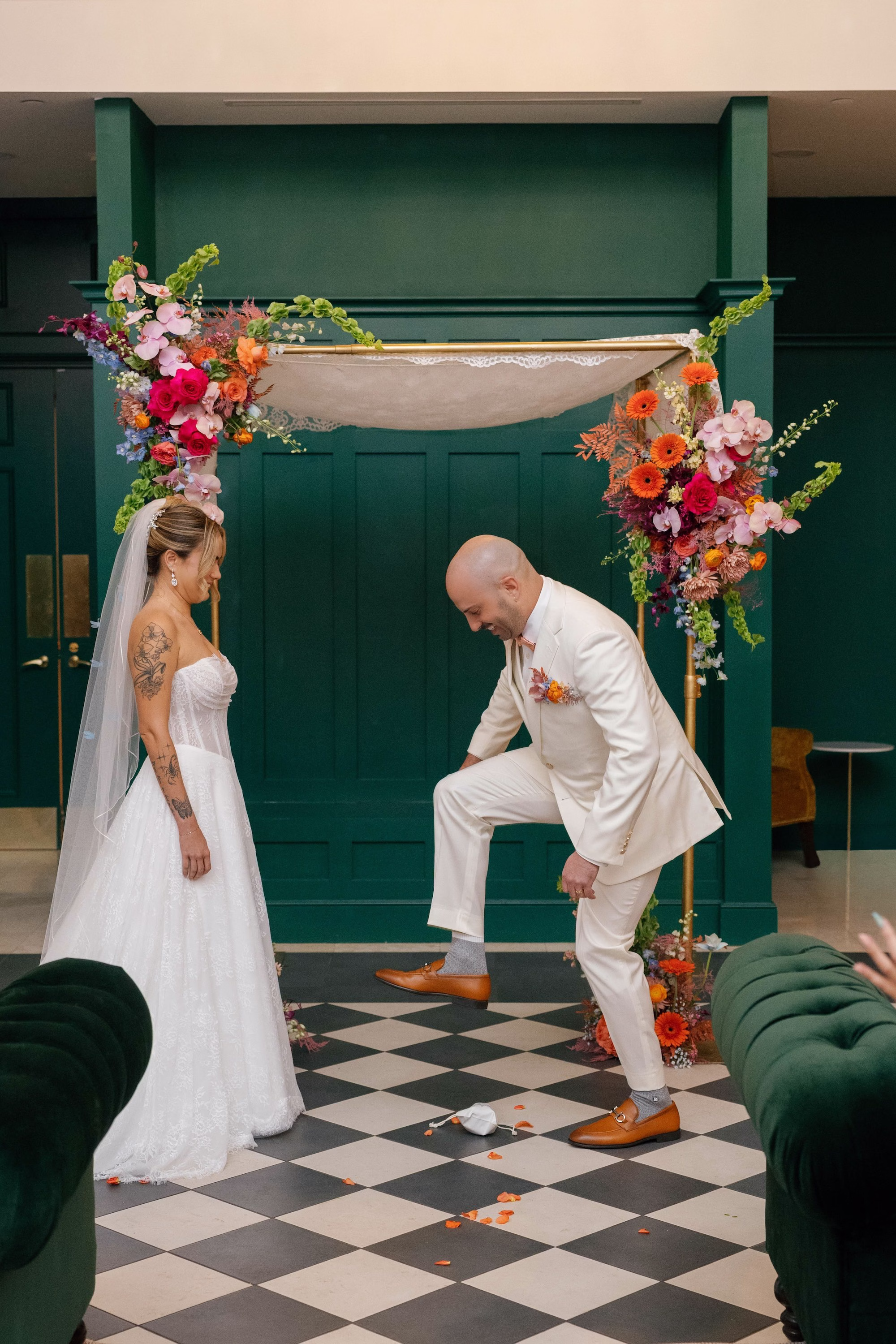 Whimsical Vibrant Jewish Wedding Ceremony Breaking of The Glass Ideas