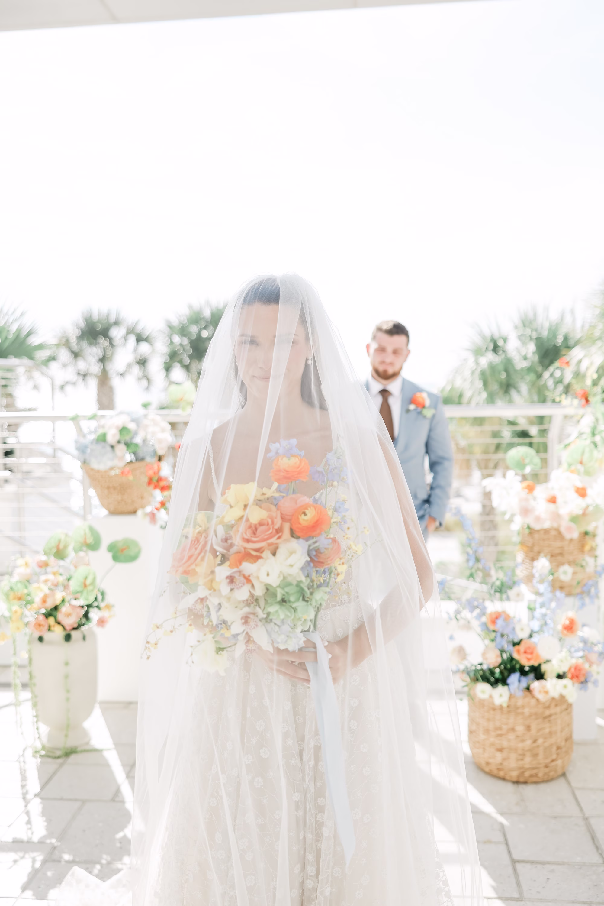 28Tropical Pastel Florida Wedding Inspiration - Tropical, Pastel Outdoor Wedding | Opal Sands Clearwater Beach Bride and Groom Wedding Portrait | Clearwater Beach Photographer Lifelong Photography Studio