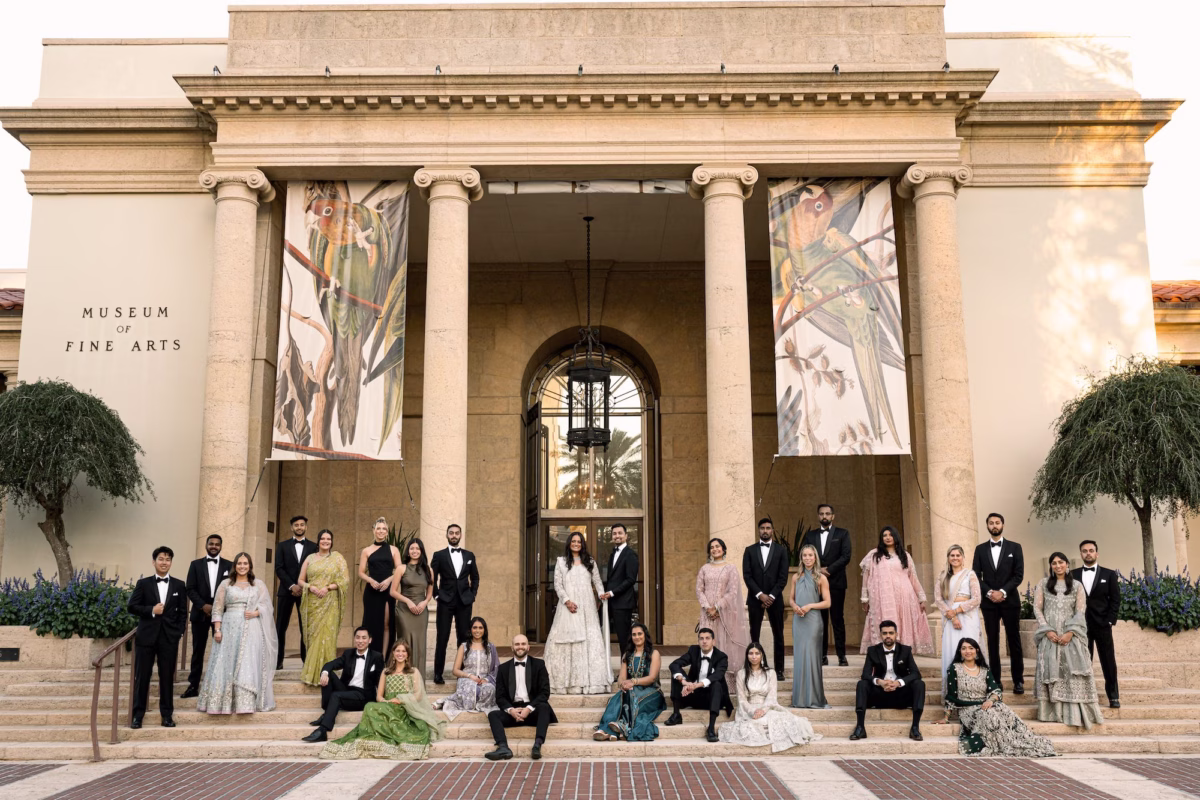 Bride and Groom with Wedding Party Portrait | St Pete Event Venue Museum of Fine Arts