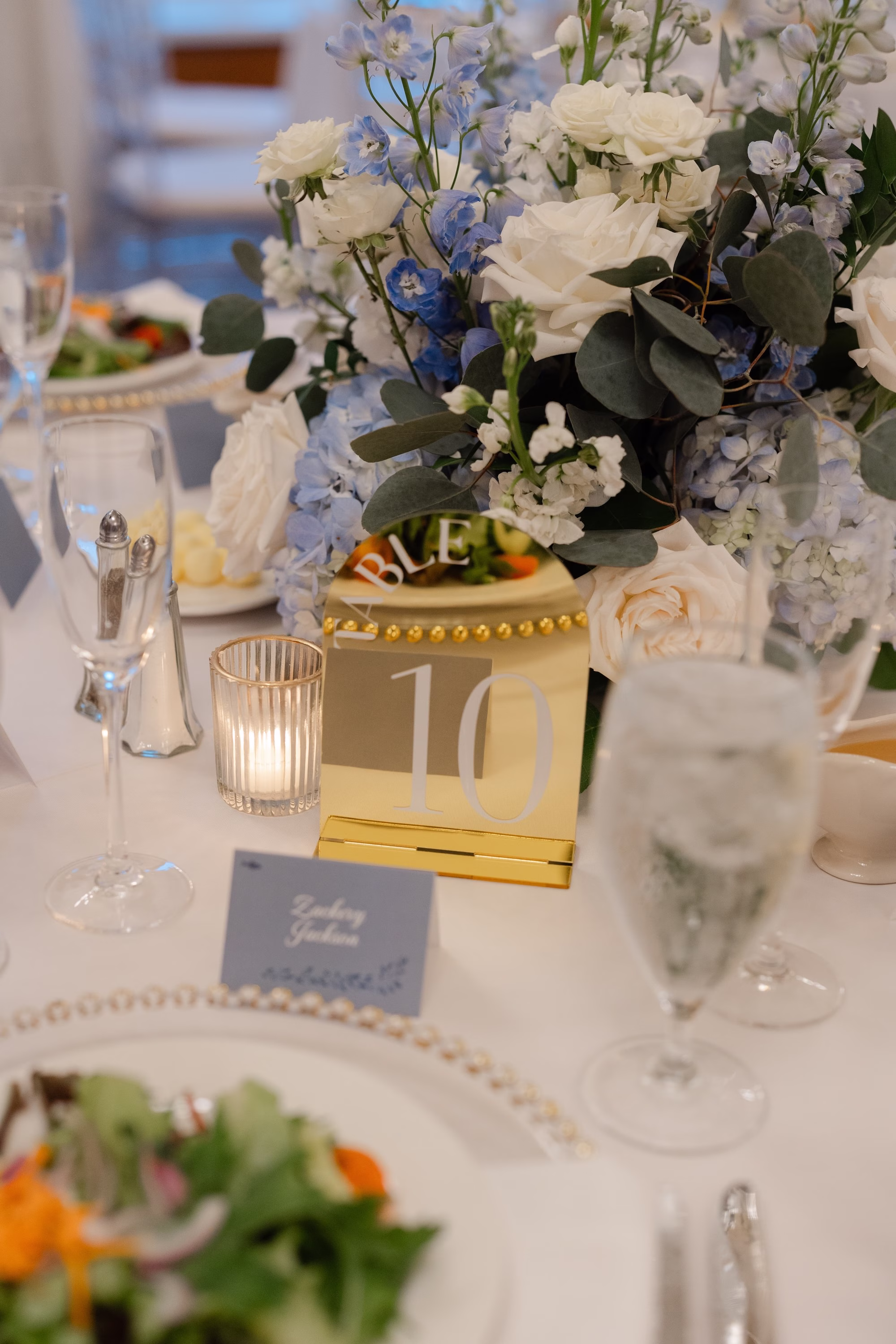 29Elegant Dusty Blue and Gold Wedding Inspiration - Elegant, Dusty Blue and Gold Downtown Tampa Wedding | Le Méridien Tampa Elegant Dusty Blue and Gold Wedding Reception Decor Ideas