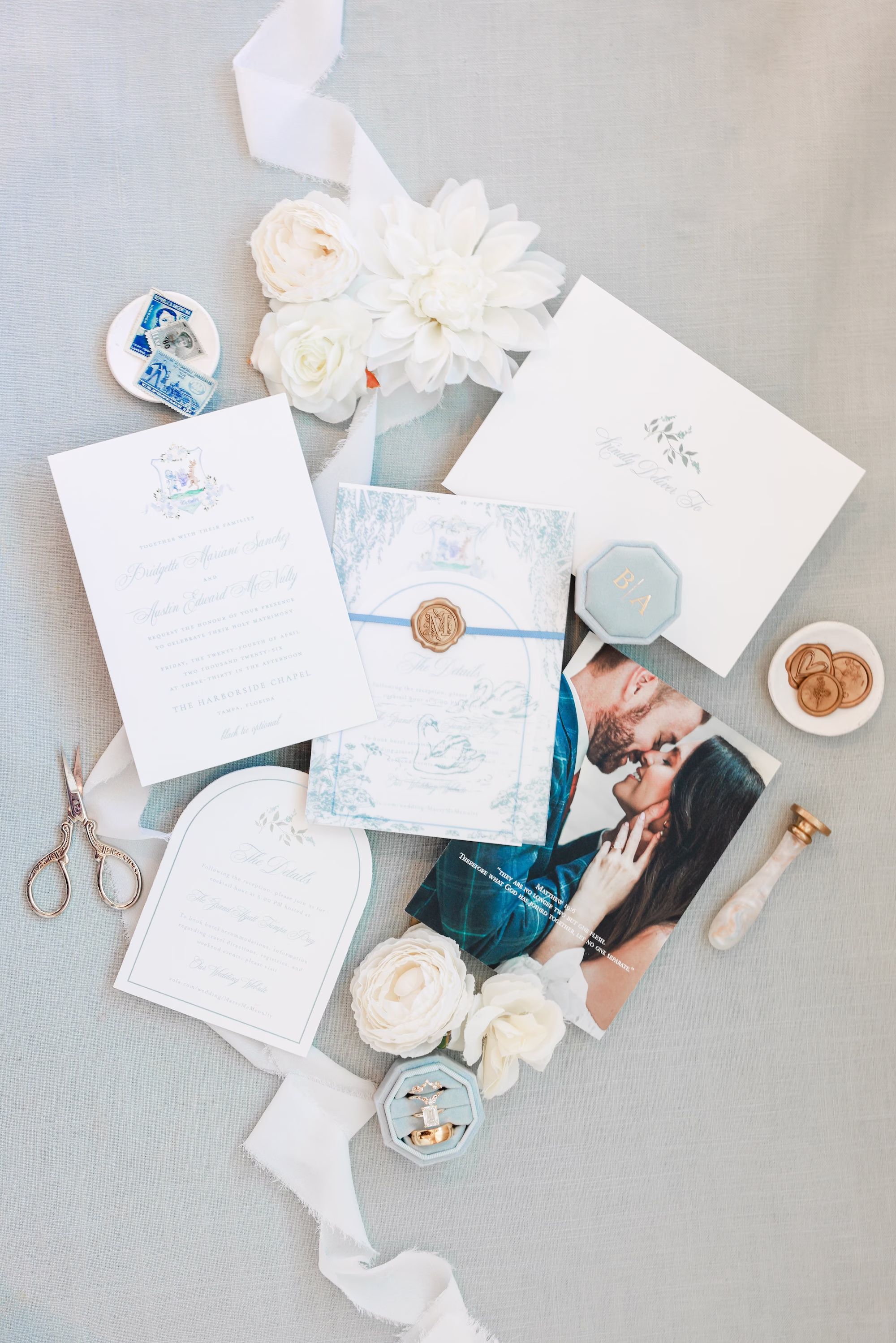 Elegant Coastal Blue Wedding Invitation Suite Inspiration | Ivory and Blue Romantic Wedding Inspiration
