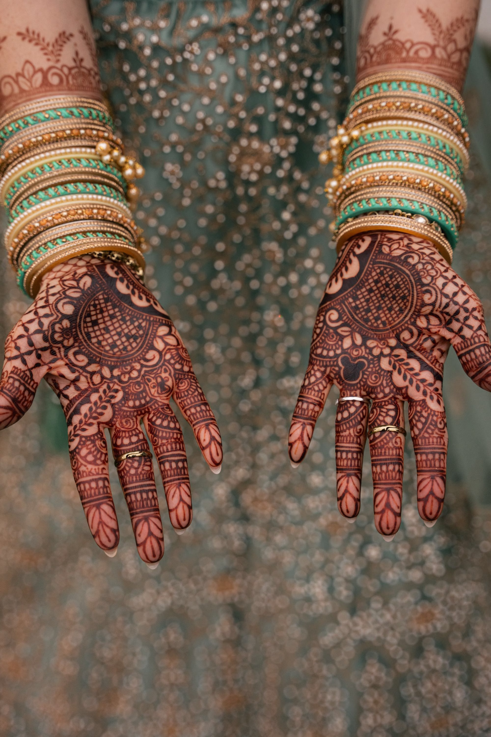 Light Blue Indian Fusion Sangeet Wedding Bridal Henna Design Ideas