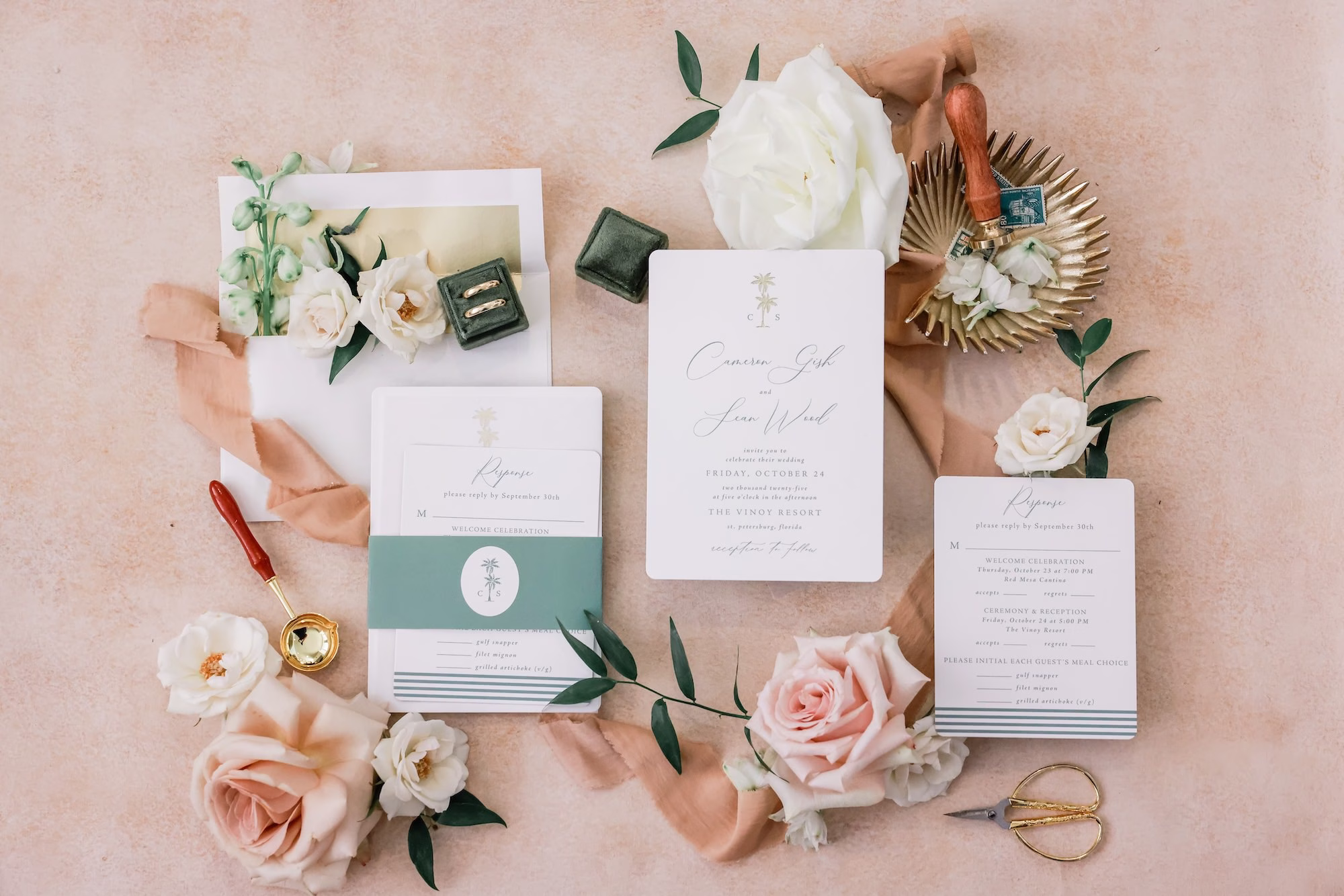 2Timeless White and Green Wedding Inspiration - Chic Blush and White St. Pete Garden Wedding | The Vinoy Timeless White and Green White Wedding Invitation Suite Inspiration