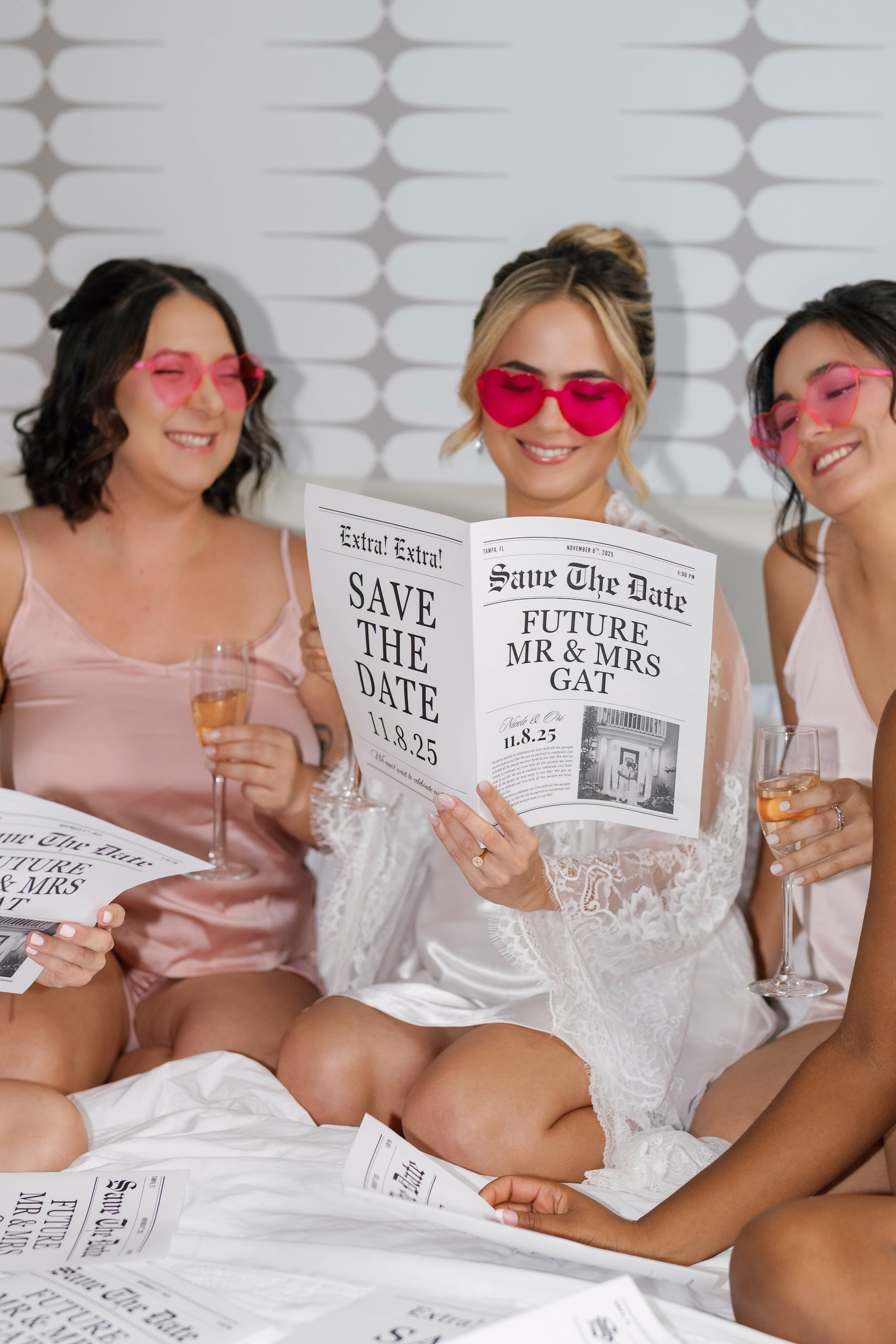 Bride and Bridesmaids Newspaper Wedding Portrait