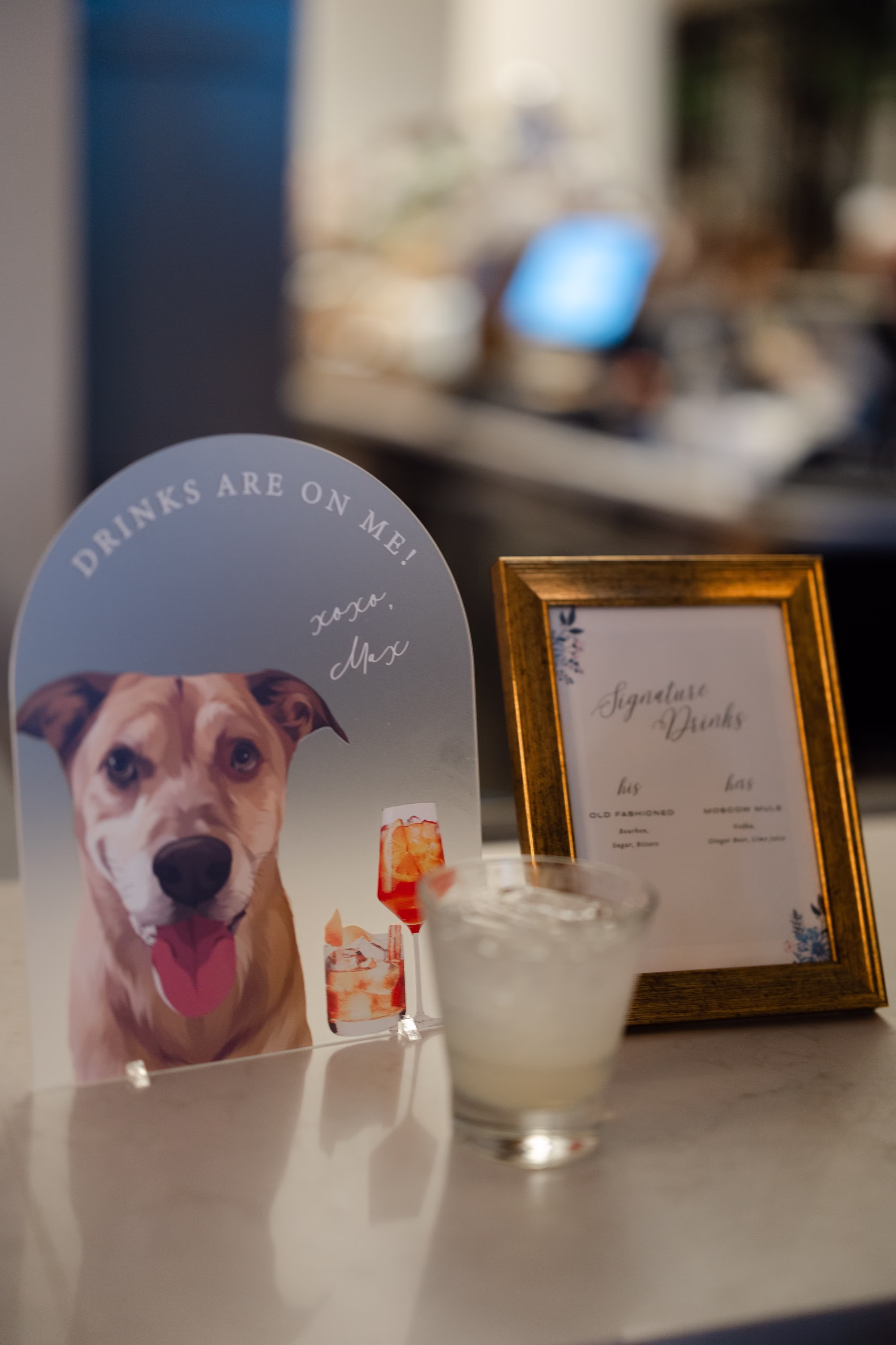30Elegant Dusty Blue and Gold Wedding Inspiration - Elegant, Dusty Blue and Gold Downtown Tampa Wedding | Le Méridien Tampa Elegant Dusty Blue and Gold Wedding Reception Signature Drinks Bar Decor Ideas