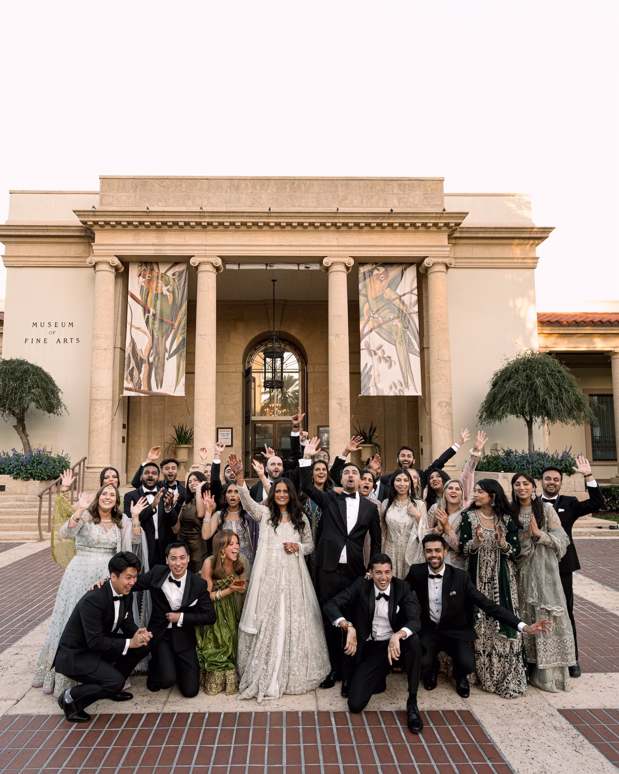 Bride and Groom with Wedding Guests Portrait | St Pete Event Venue Museum of Fine Arts
