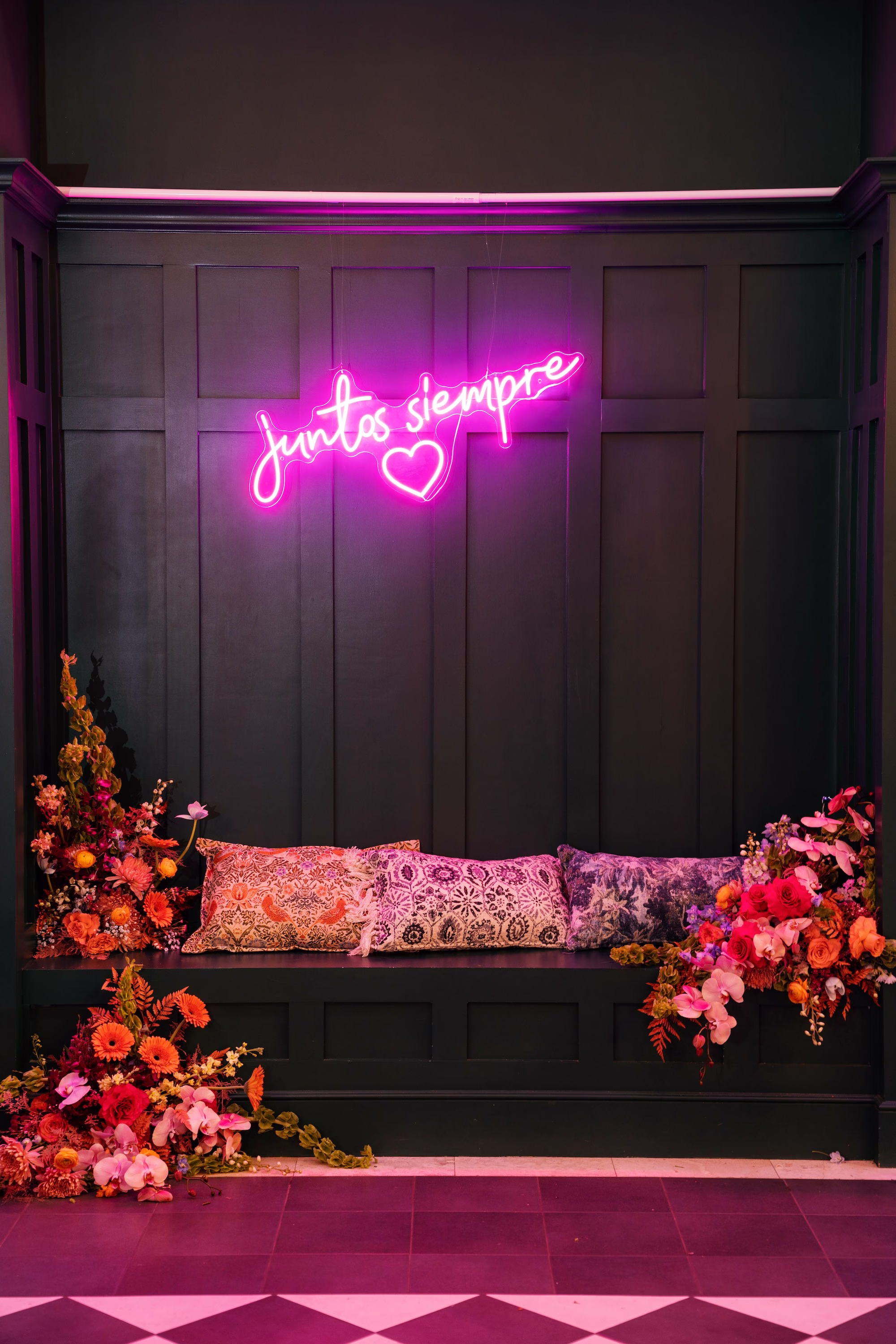 Whimsical Vibrant Wedding Reception Neon Light Decor Inspiration