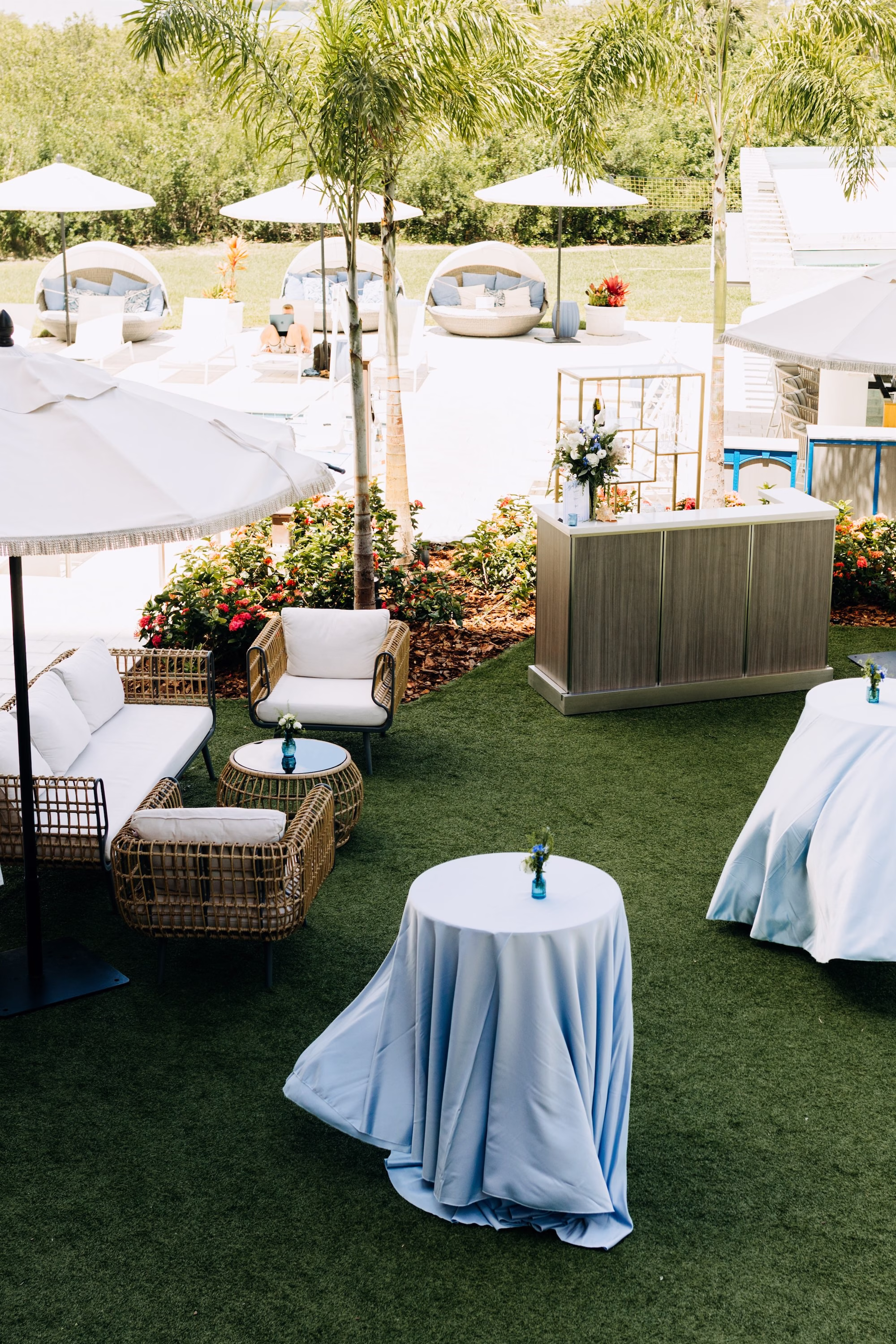 32Modern Blue Coastal Wedding Inspiration - Coastal Dusty Blue Waterfront Wedding Inspiration | Grand Hyatt Tampa Bay Modern blue Coastal Wedding Reception Cocktail Hour Decor Ideas | Tampa Bay Rentals Gabro Event Services