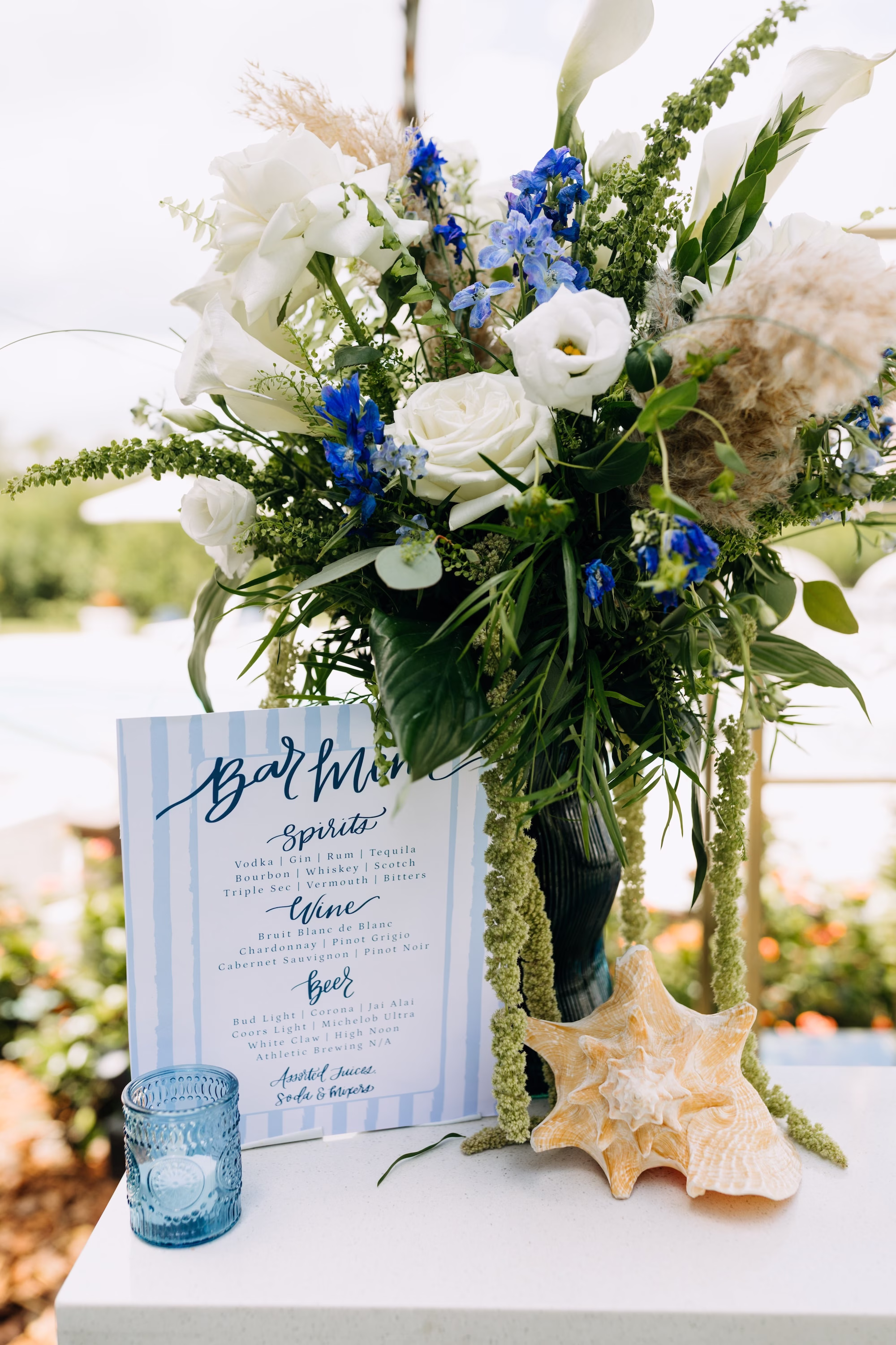 34Modern Blue Coastal Wedding Inspiration - Coastal Dusty Blue Waterfront Wedding Inspiration | Grand Hyatt Tampa Bay Modern Blue Coastal Wedding Reception Bar Decor Display Ideas | Tampa Bay Florist La Maison des Fleurs | Signage madWOLFE Designs