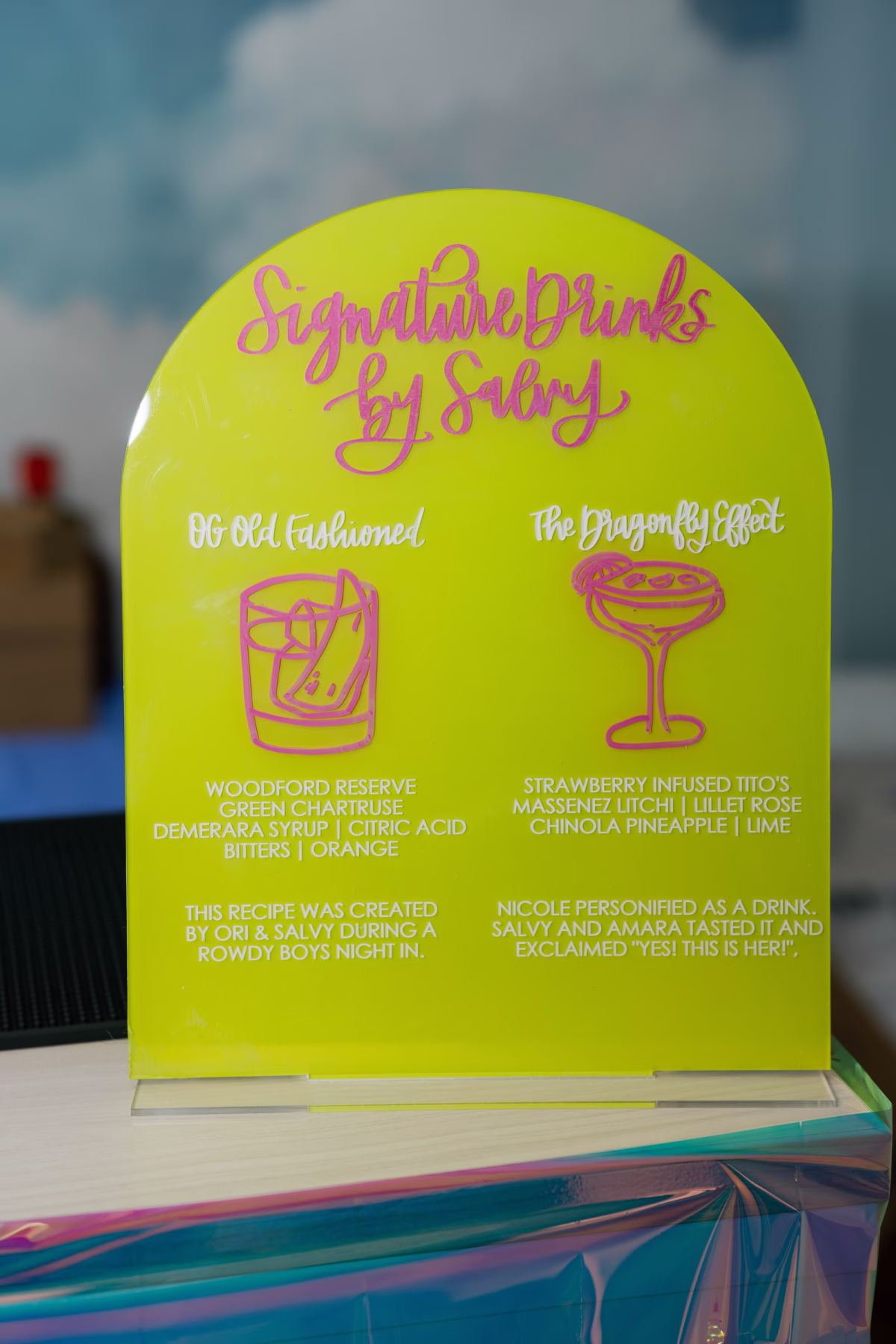 Whimsical Vibrant Wedding Reception Signature Drinks Bar Decor Ideas | Tampa Bay Signage madWOLFE Designs