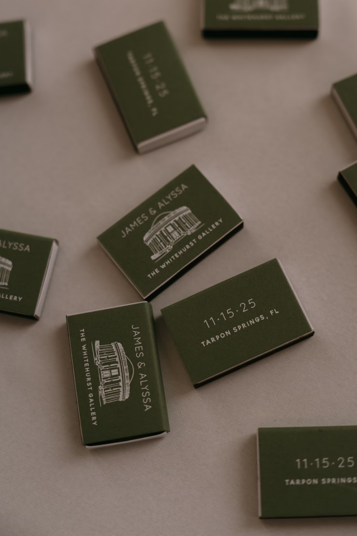 Olive Green Personalized Matchbooks Wedding Reception Favors Ideas