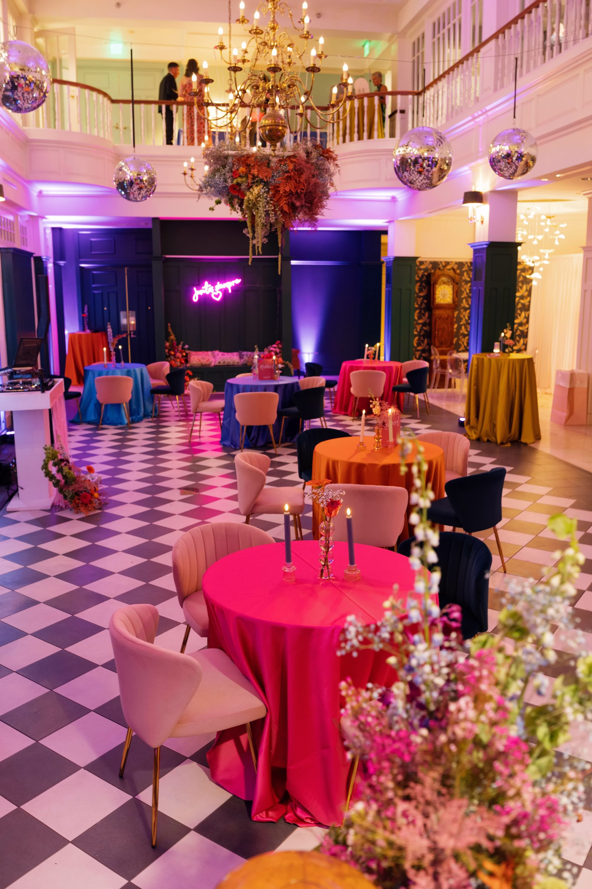 Whimsical Vibrant Wedding Reception Decor Ideas | Tampa Bay Event Venue Spiral Staircase