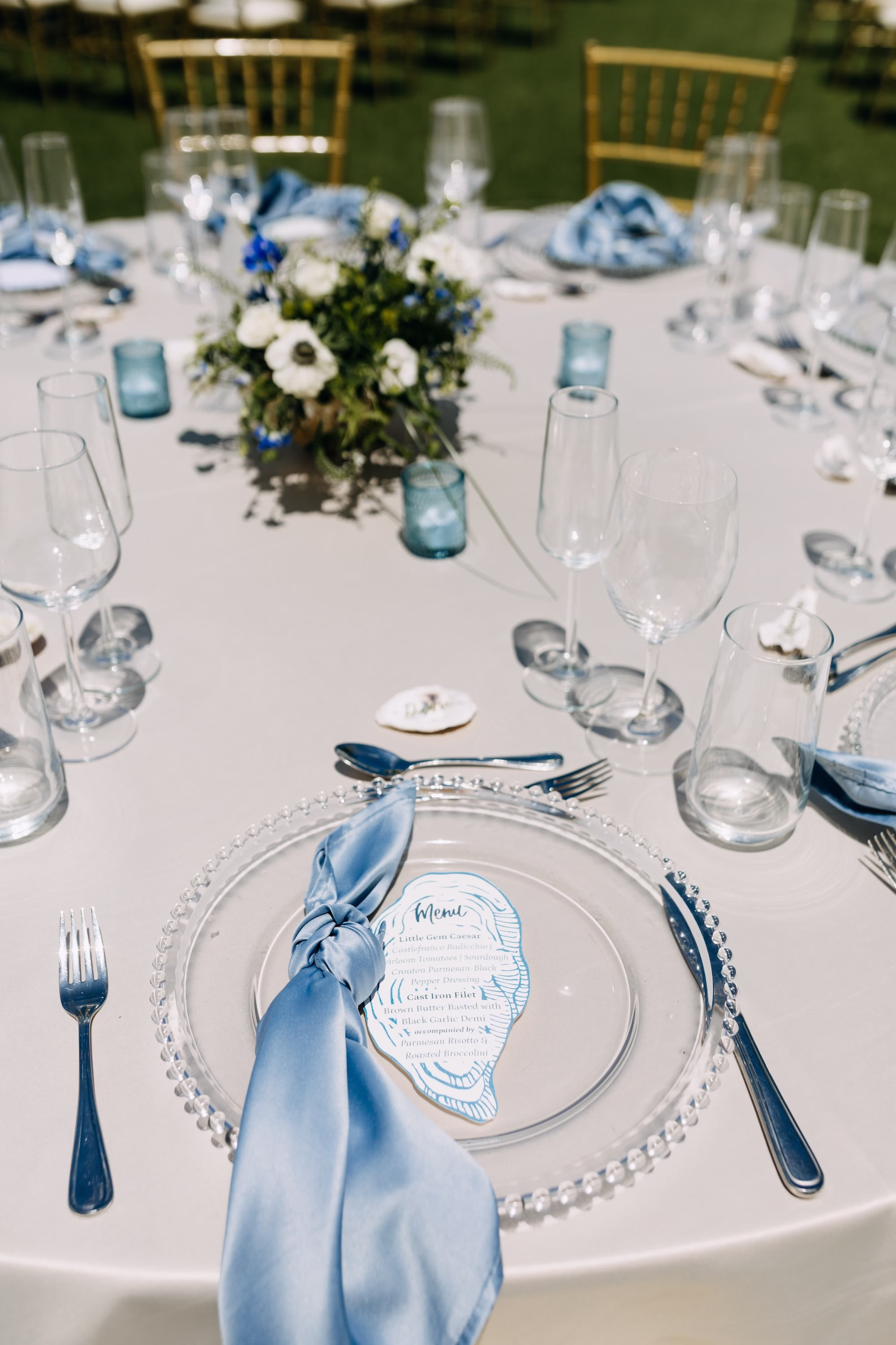 38Modern Blue Coastal Wedding Inspiration - Coastal Dusty Blue Waterfront Wedding Inspiration | Grand Hyatt Tampa Bay Modern Blue Coastal Wedding Reception Tablescape Place Setting Decor Ideas | Tampa Bay Rentals Gabro Event Services | Signage madWOLFE Designs