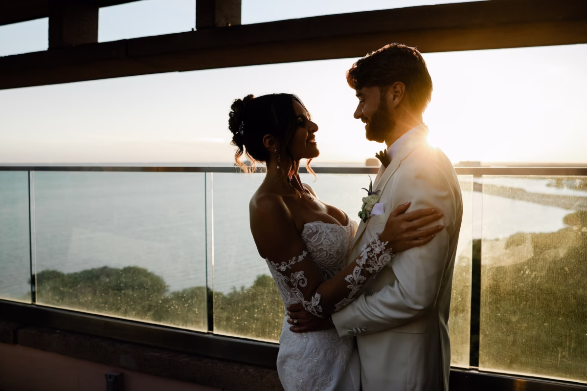 Bride and Groom Balcony Golden Hour Wedding Portrait | Clearwater Photographer Lifelong Photography Studio | Content Creator Behind The Vows