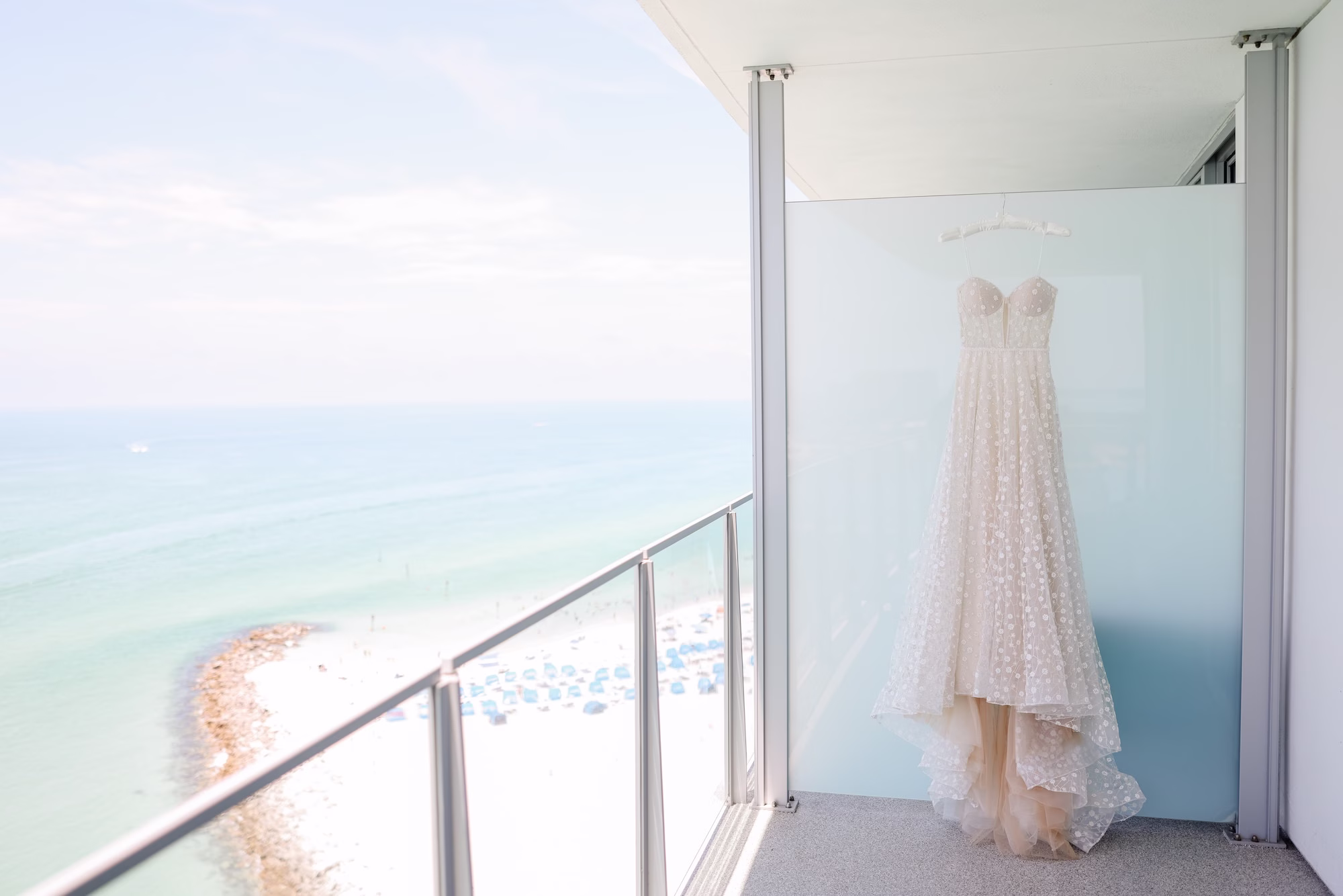 3Tropical Pastel Florida Wedding Inspiration Clearwater Beach Venue Opal Sands - Tropical, Pastel Outdoor Wedding | Opal Sands Clearwater Beach White and Nude Floral Wedding Dress Ideas