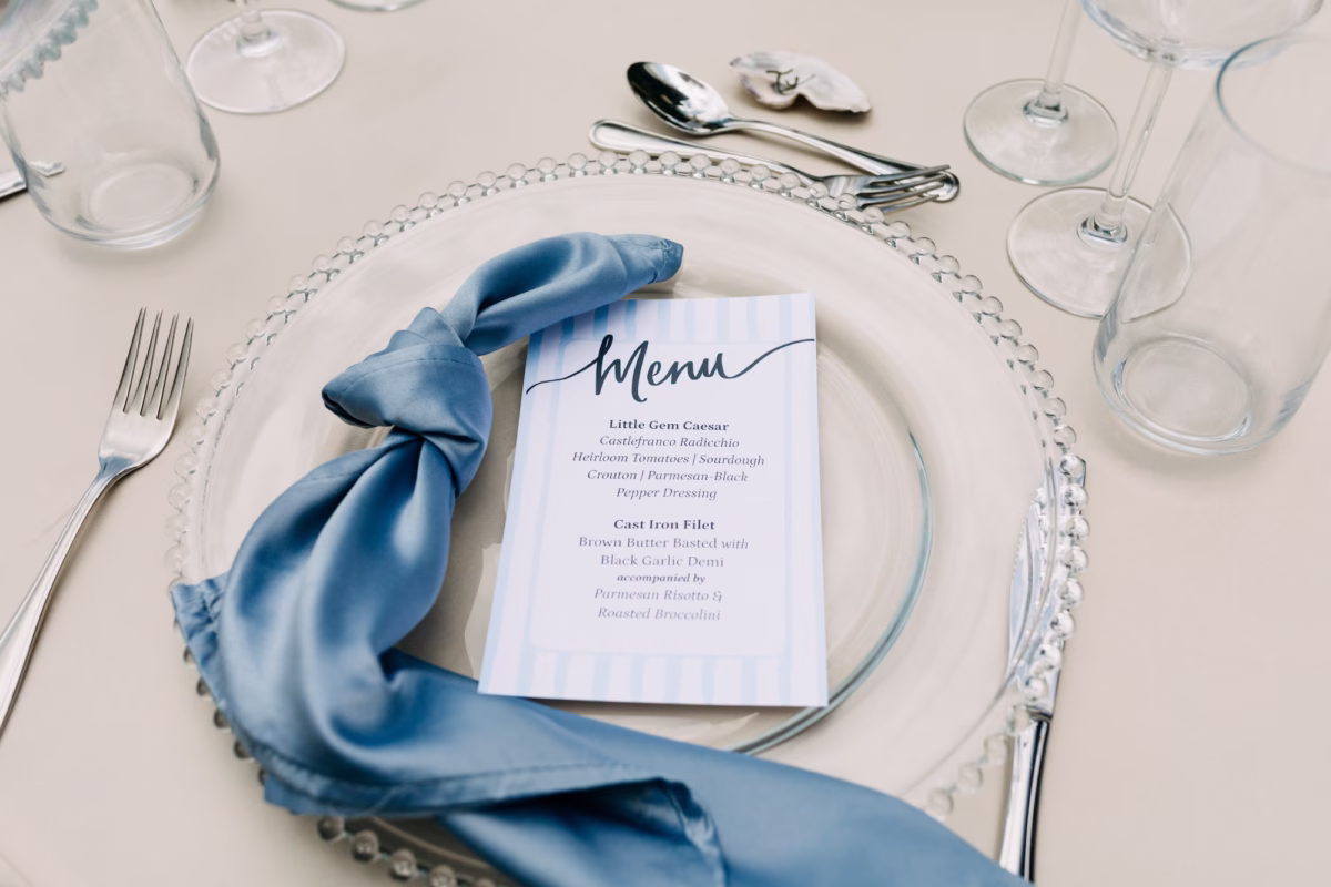40Modern Blue Coastal Wedding Inspiration - Coastal Dusty Blue Waterfront Wedding Inspiration | Grand Hyatt Tampa Bay Modern Blue Coastal Wedding Reception Menu Card Ideas