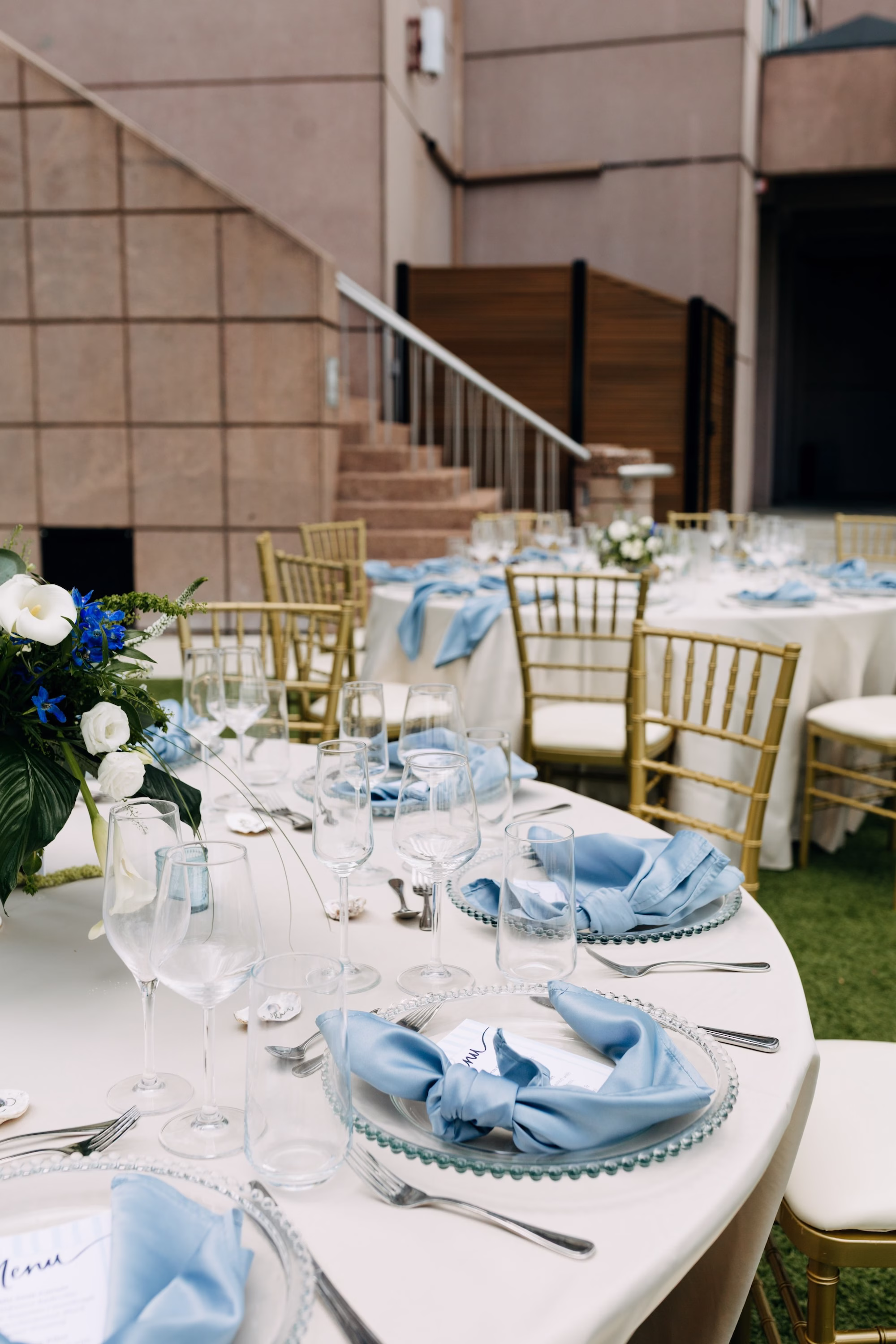 43Modern Blue Coastal Wedding Inspiration - Coastal Dusty Blue Waterfront Wedding Inspiration | Grand Hyatt Tampa Bay Modern Blue Coastal Wedding Reception Tablescape Place Setting Decor Ideas| Tampa Bay Rentals Gabro Event Services