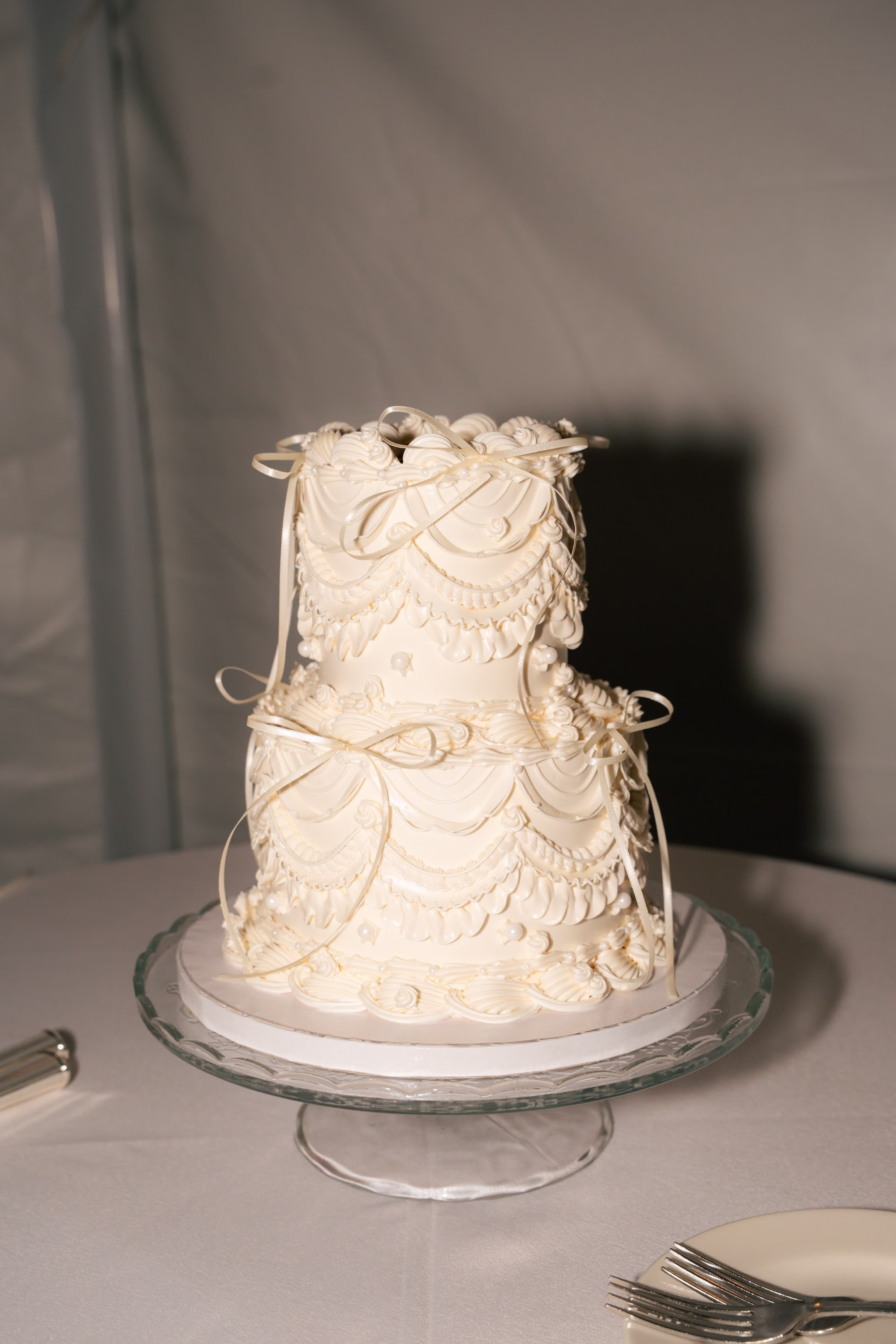 Two-Tiered Round White Wedding Cake Ideas