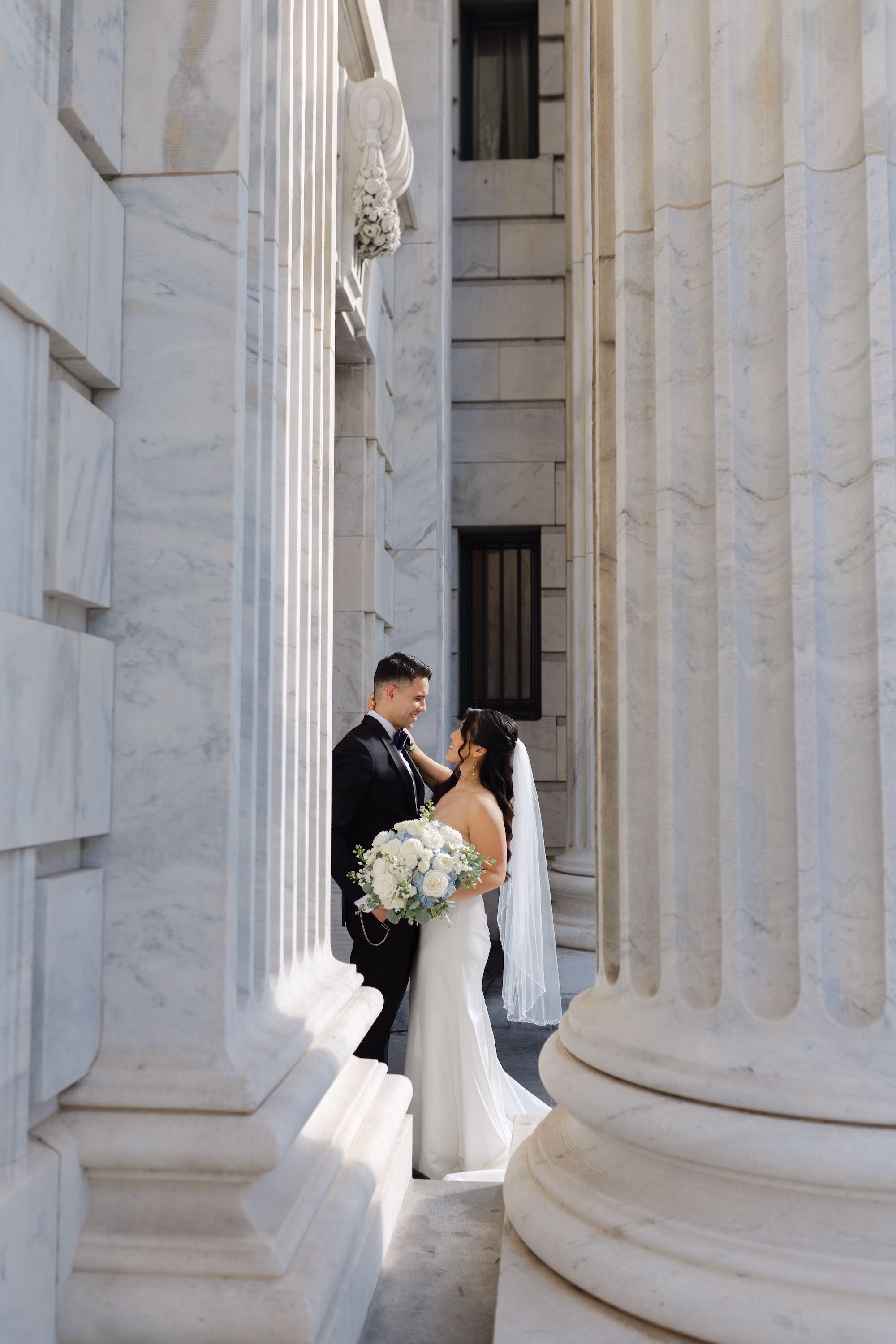 6Elegant Dusty Blue and Gold Wedding Inspiration Venue Le Meridien Tampa - Elegant, Dusty Blue and Gold Downtown Tampa Wedding | Le Méridien Tampa Bride and Groom Wedding Portrait | Tampa Bay Event Venue Le Meridien