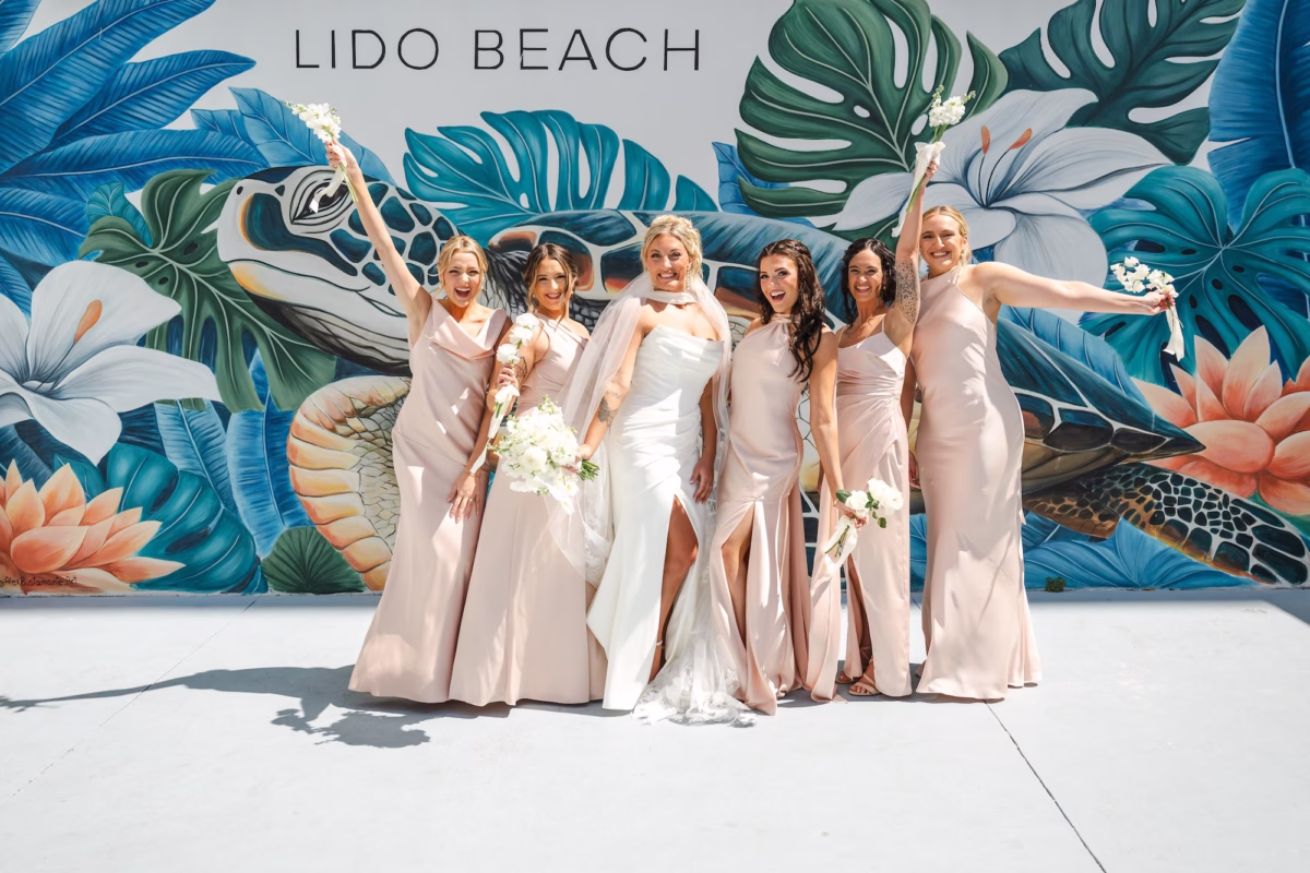6Elegant Florida Boho Wedding Ideas - Elegant, Destination Sarasota Wedding | Lido Beach Resort Bride and Bridesmaids Wedding Portrait