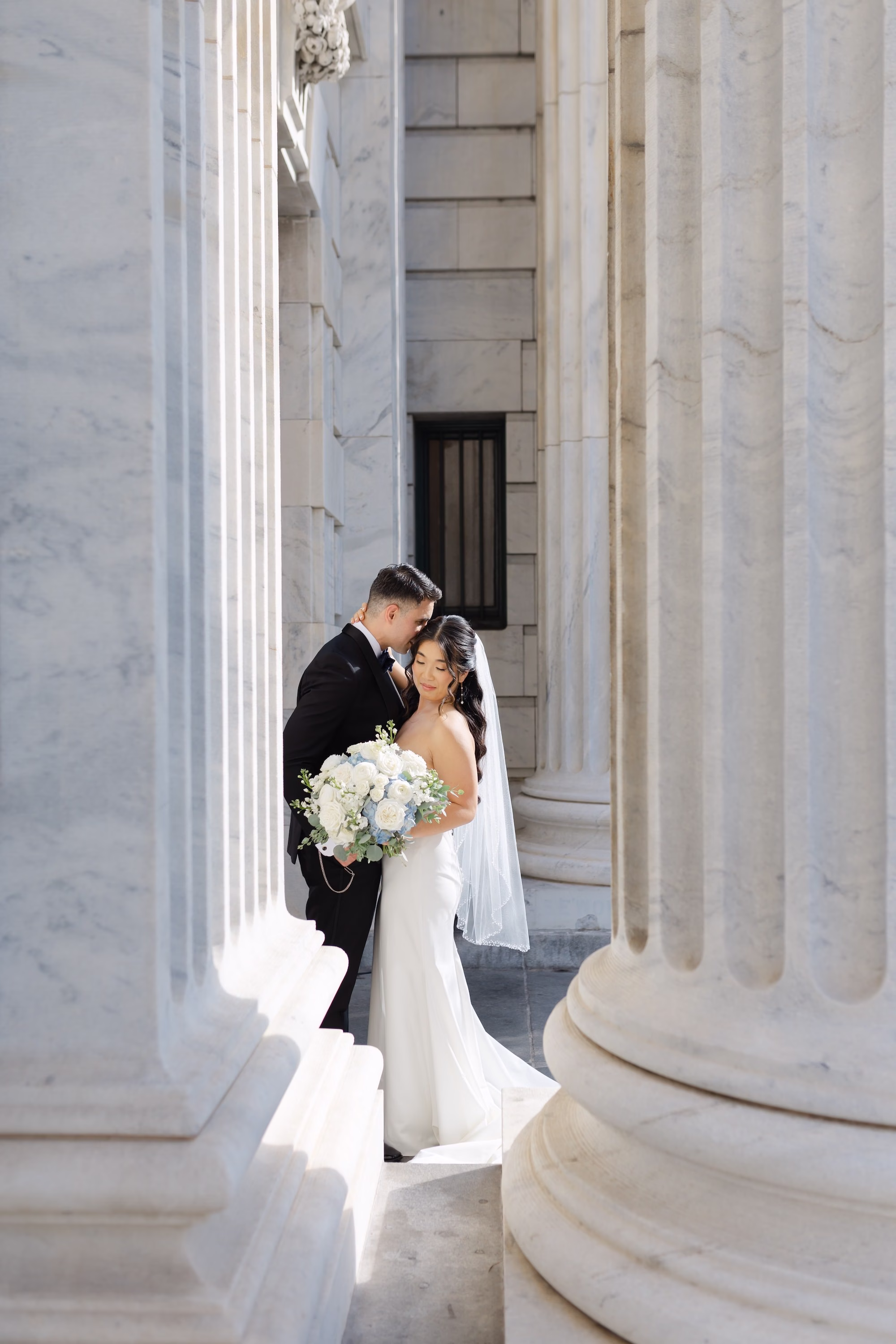 7Elegant Dusty Blue and Gold Wedding Inspiration Venue Le Meridien Tampa - Elegant, Dusty Blue and Gold Downtown Tampa Wedding | Le Méridien Tampa Bride and Groom Wedding Portrait | Tampa Bay Event Venue Le Meridien