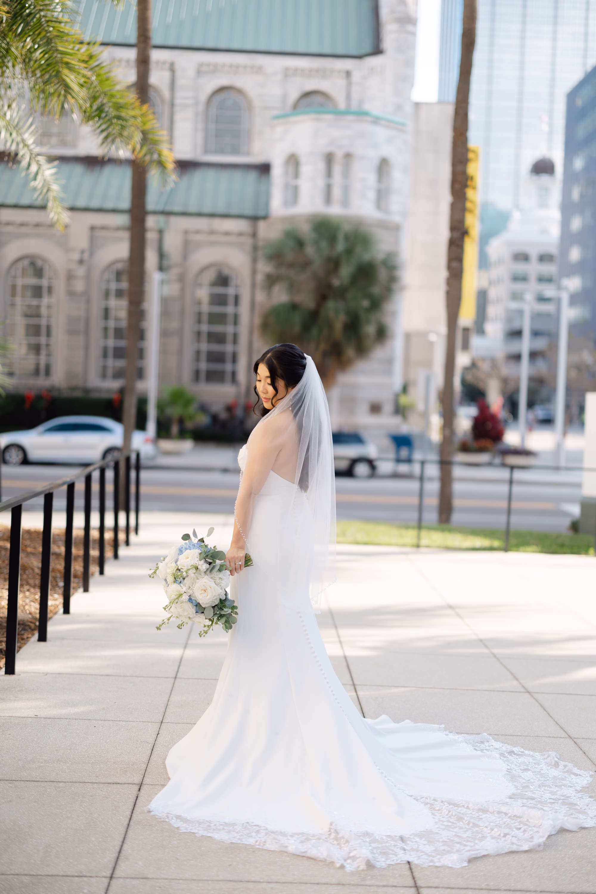 9Elegant Dusty Blue and Gold Wedding Inspiration - Elegant, Dusty Blue and Gold Downtown Tampa Wedding | Le Méridien Tampa White Wedding Dress Inspiration