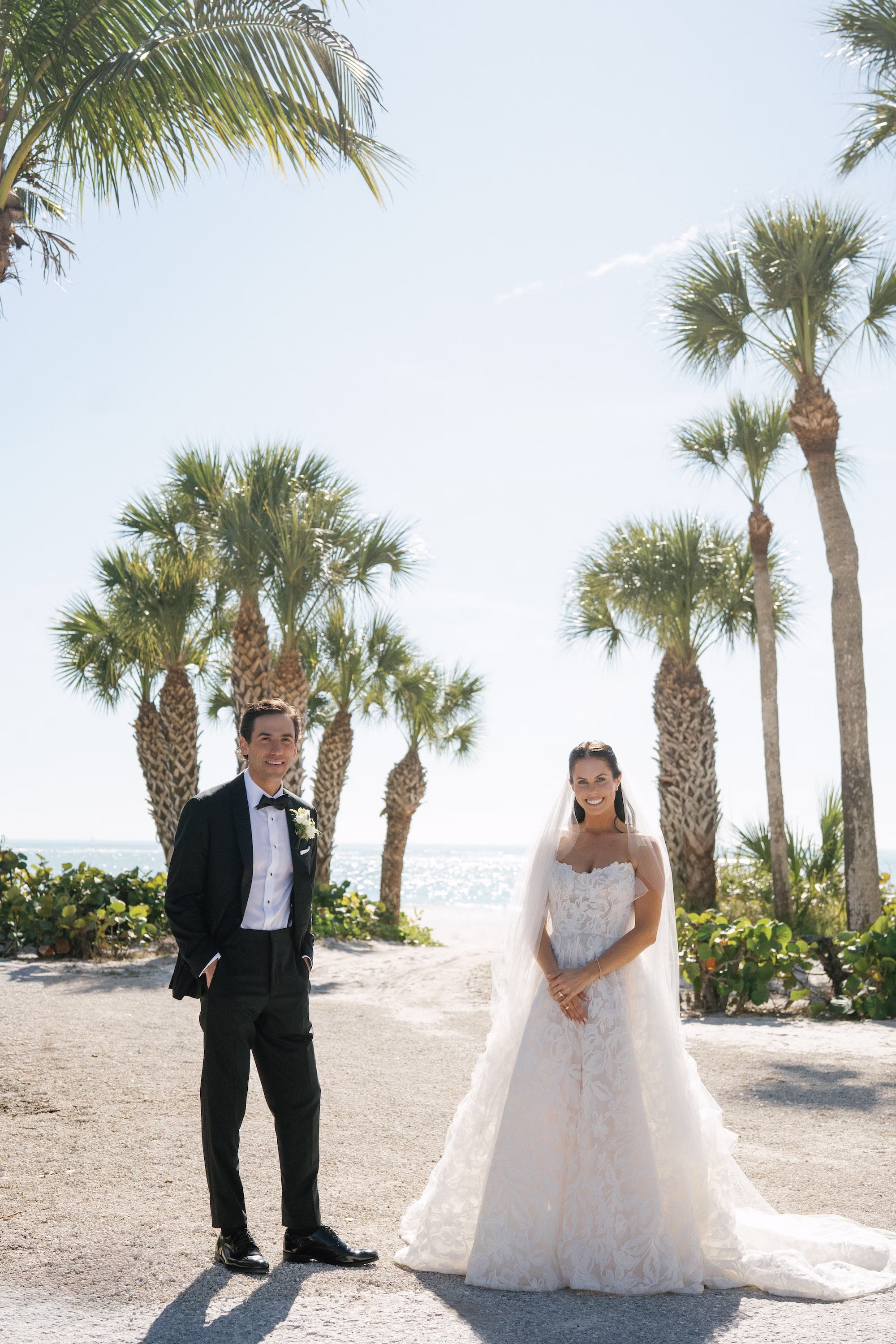11Coastal Nancy Meyers Inspired Florida Beach Wedding - Coastal Blue, White, and Green Sarasota Wedding | The Resort at Longboat Key Club Bride and Groom Wedding Portrait