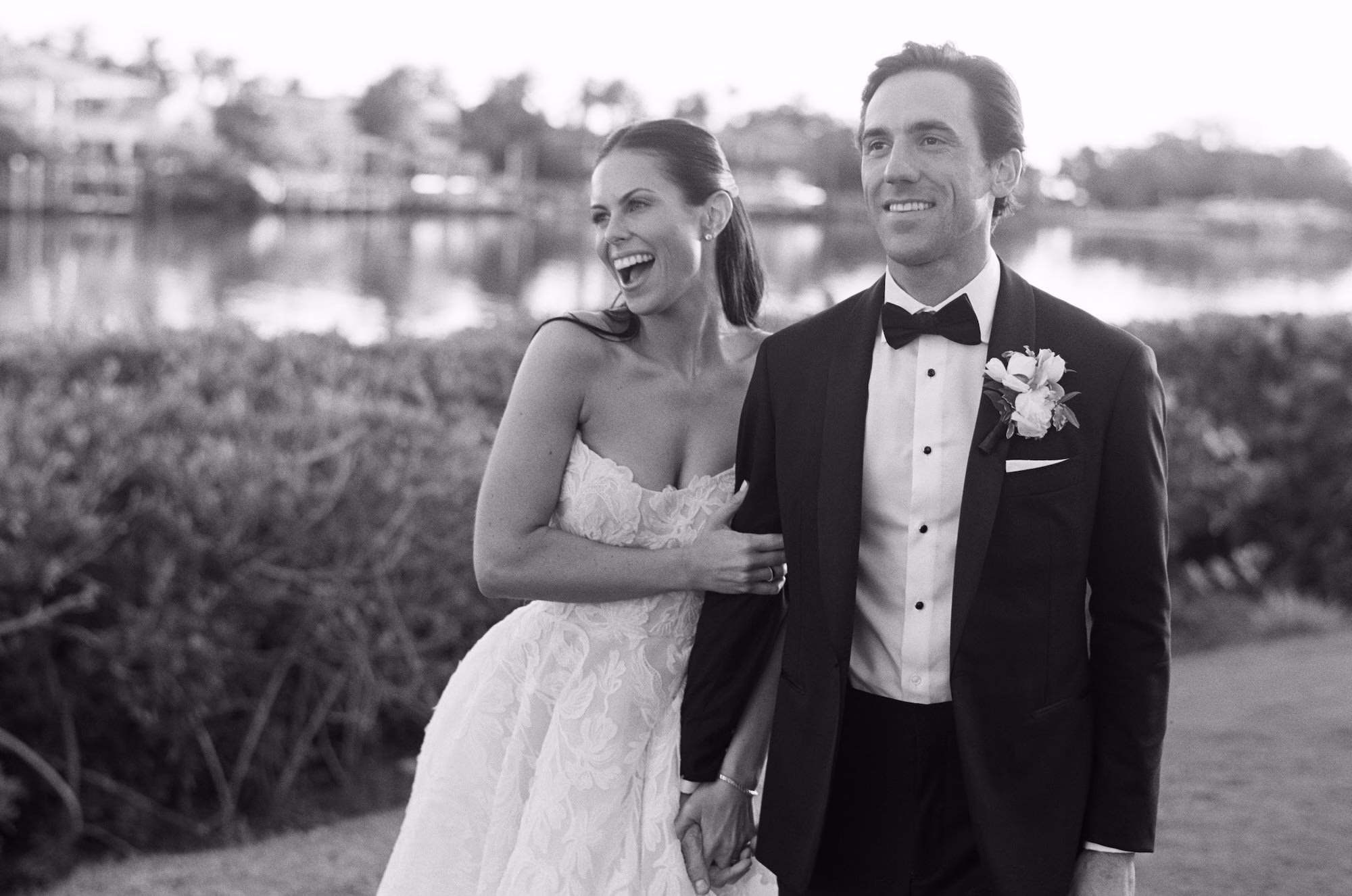 23Coastal Nancy Meyers Inspired Florida Beach Wedding - Coastal Blue, White, and Green Sarasota Wedding | The Resort at Longboat Key Club Bride and Groom Wedding Portrait