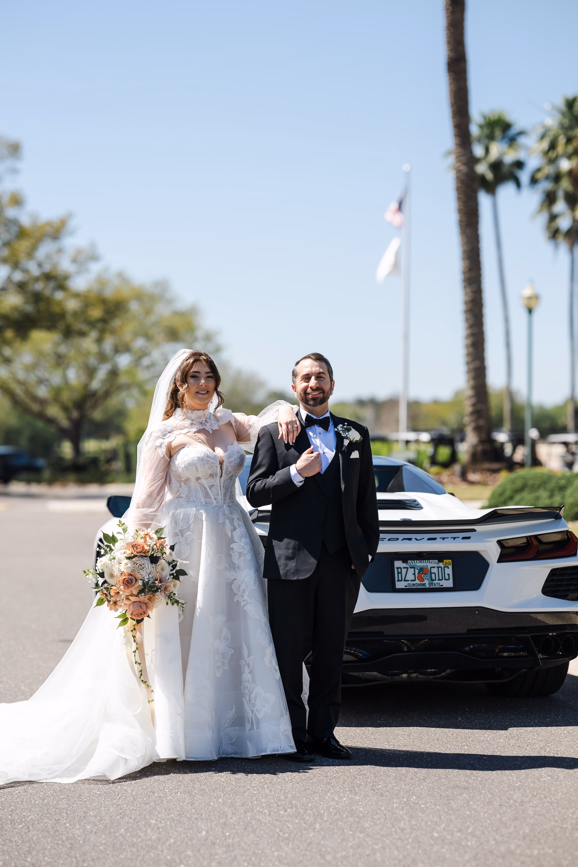 12Romantic Gold and Ivory Florida Wedding Ideas - Romantic Ivory and Gold Sarasota Wedding | Lakewood Ranch Golf & Country Club Bride and Groom Wedding Portrait with Corvette Getaway Car Inspiration | Sarasota Wedding Photographer and Videographer Iyrus Weddings